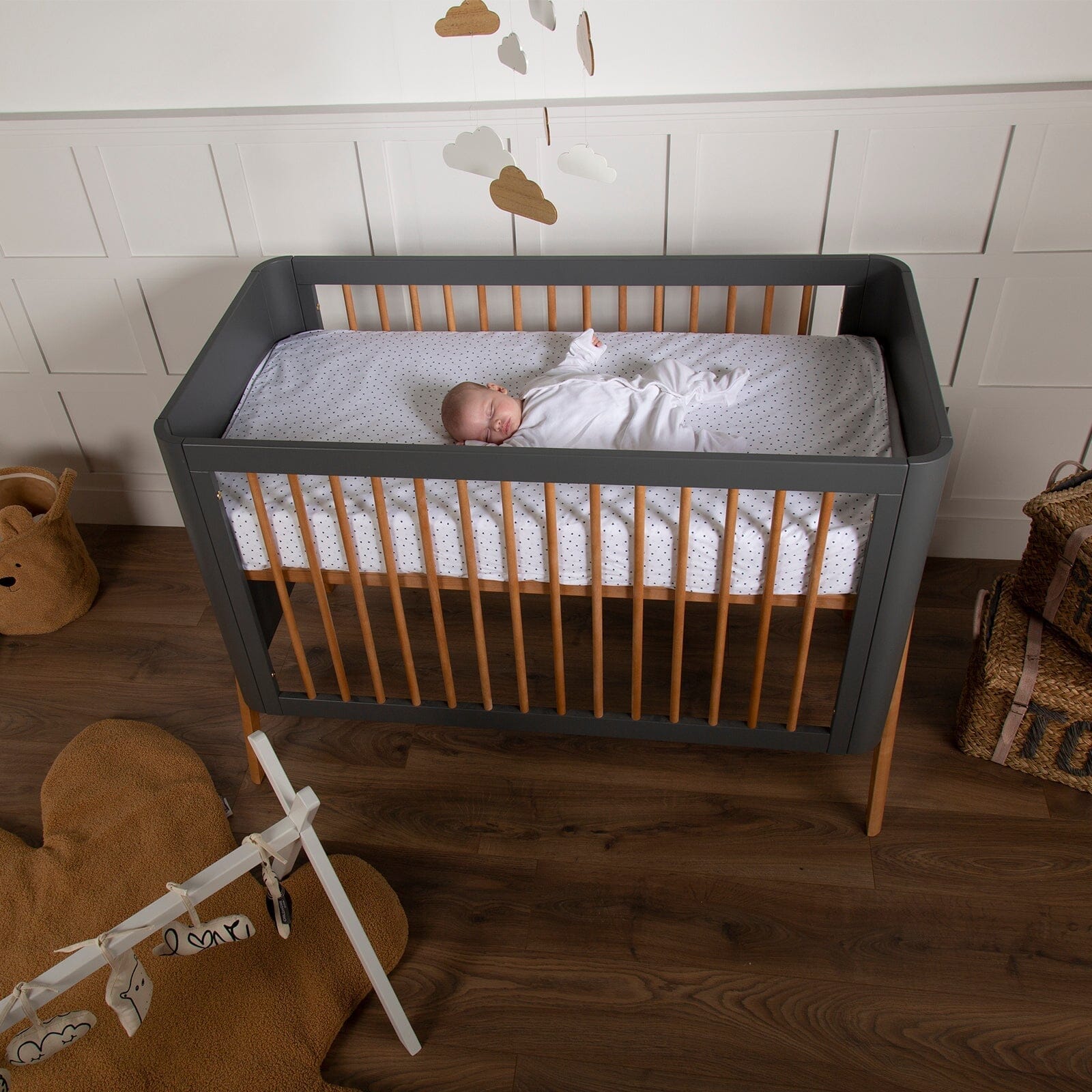 Troll Torsten Cot with Conversion Rail - Grey/Teak Furniture Singles Troll