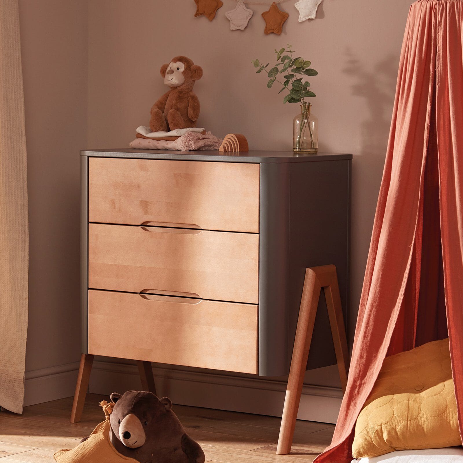 Troll Torsten Dresser & Changing Top - Grey/Teak Furniture Singles Troll