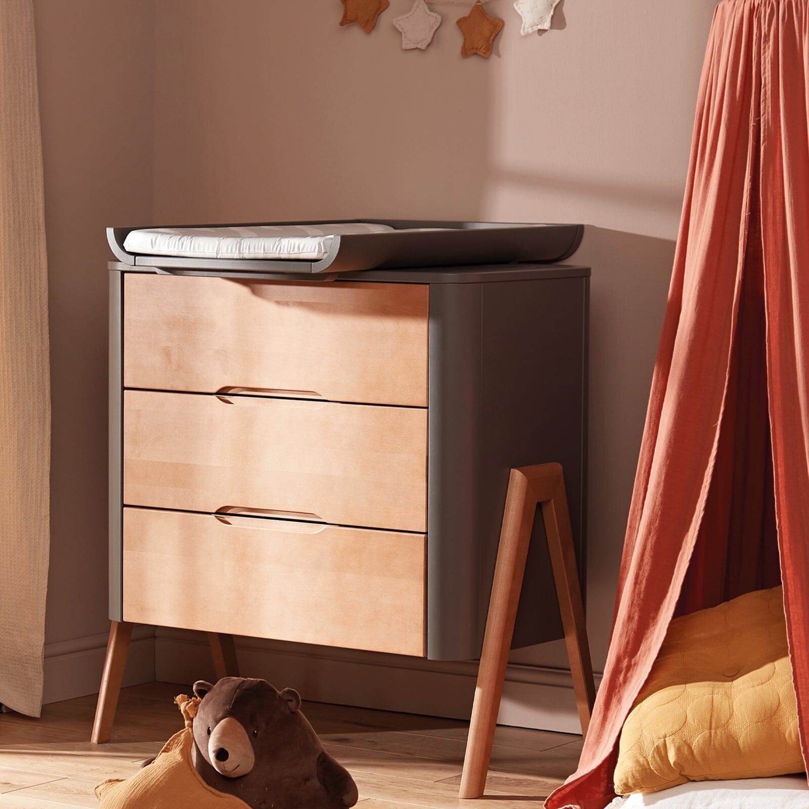 Troll Torsten Dresser & Changing Top - Grey/Teak Furniture Singles Troll