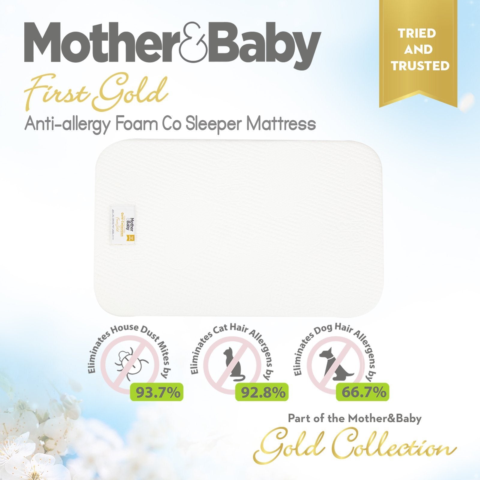 Mother&Baby First Gold Anti-Allergy Foam Co-Sleeper Mattress 83 x 50cm Mother & Baby
