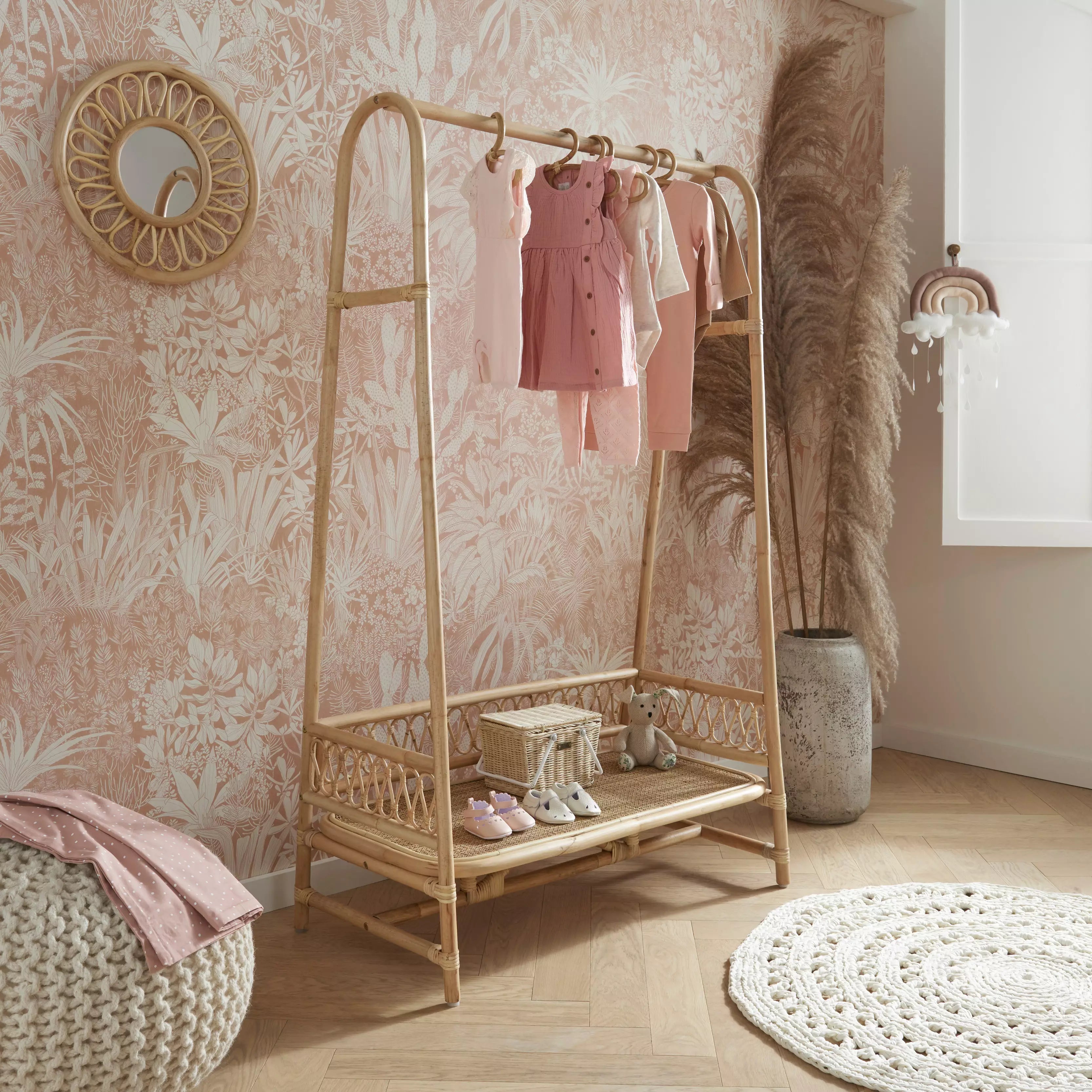 Aria rattan clothes rail for nursery CuddleCo