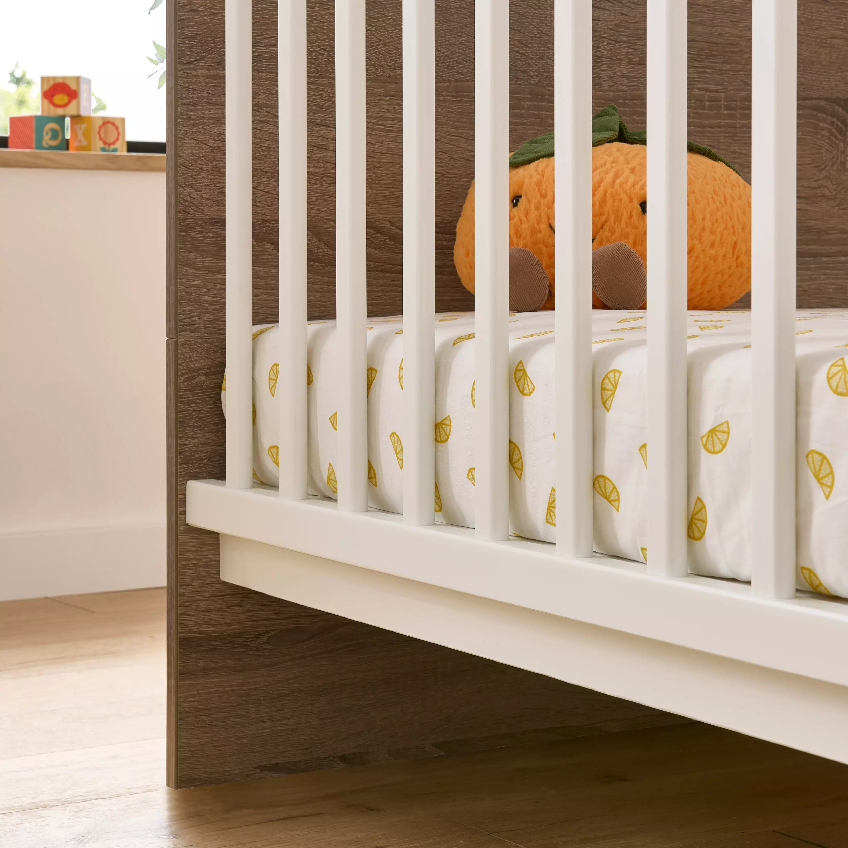 Enzo Cot Bed - Truffle Oak & White Cribs & Toddler Beds CuddleCo