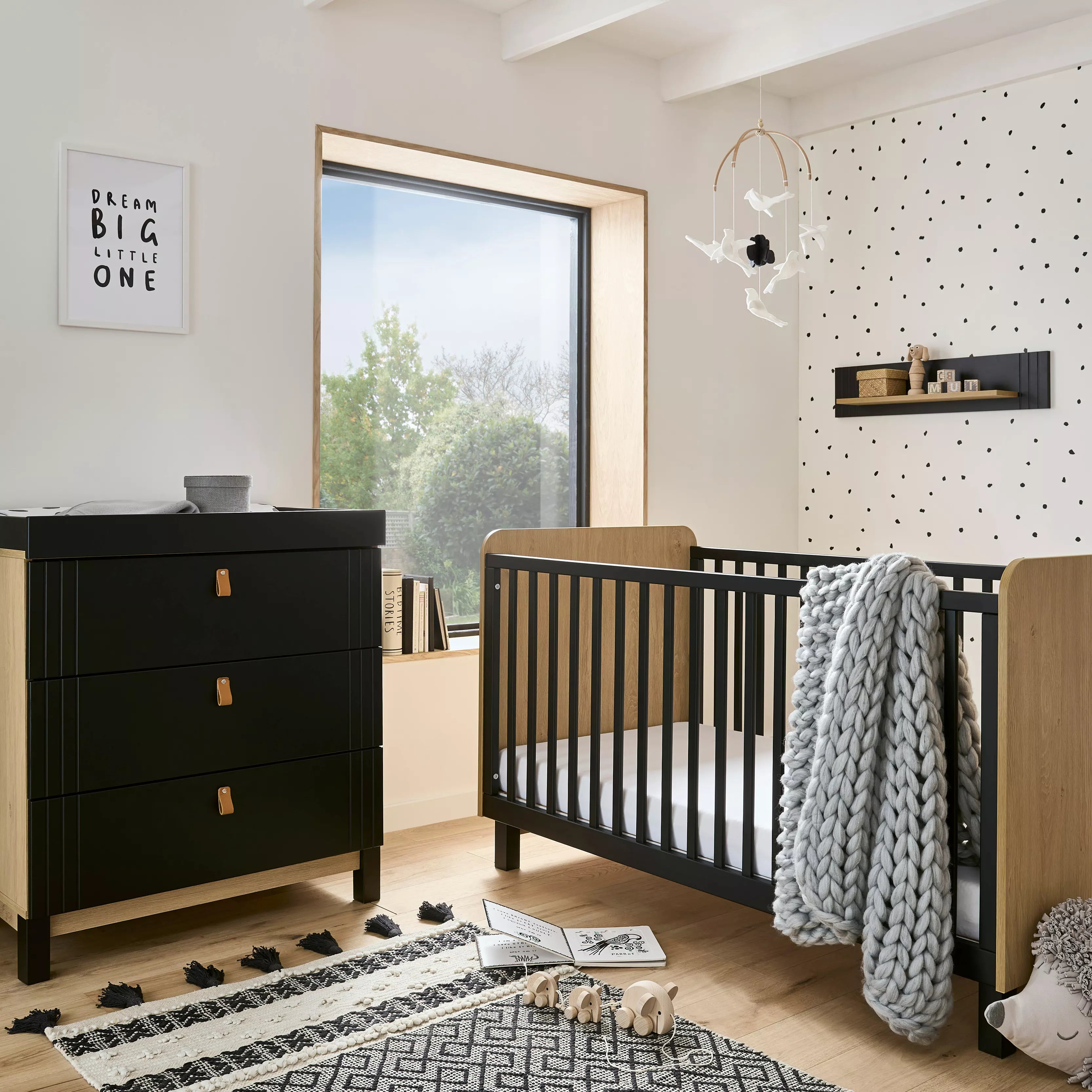 Rafi 3 Piece Nursery Furniture Set - Oak & Black Baby & Toddler Furniture Sets CuddleCo