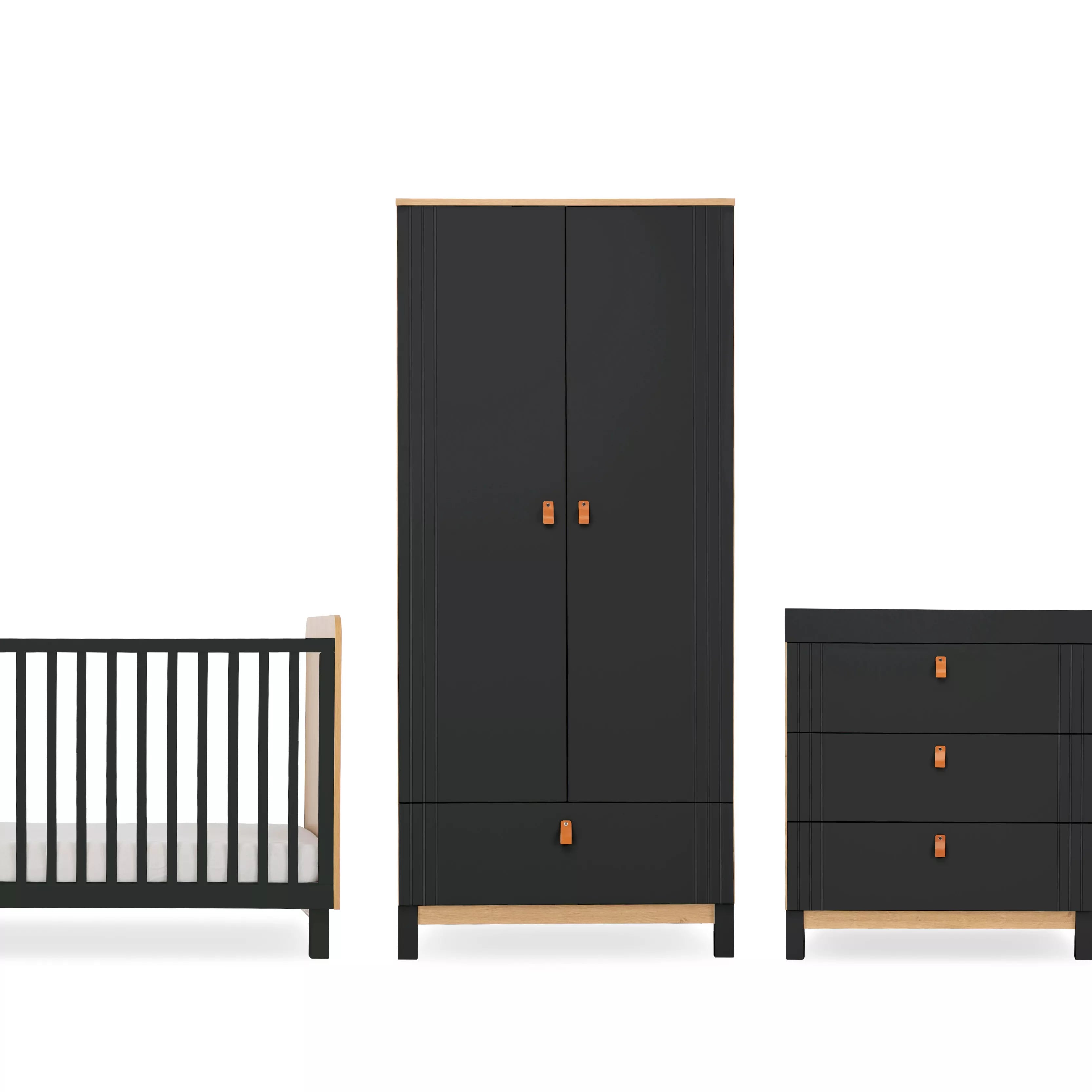 Rafi 3 Piece Nursery Furniture Set - Oak & Black Baby & Toddler Furniture Sets CuddleCo