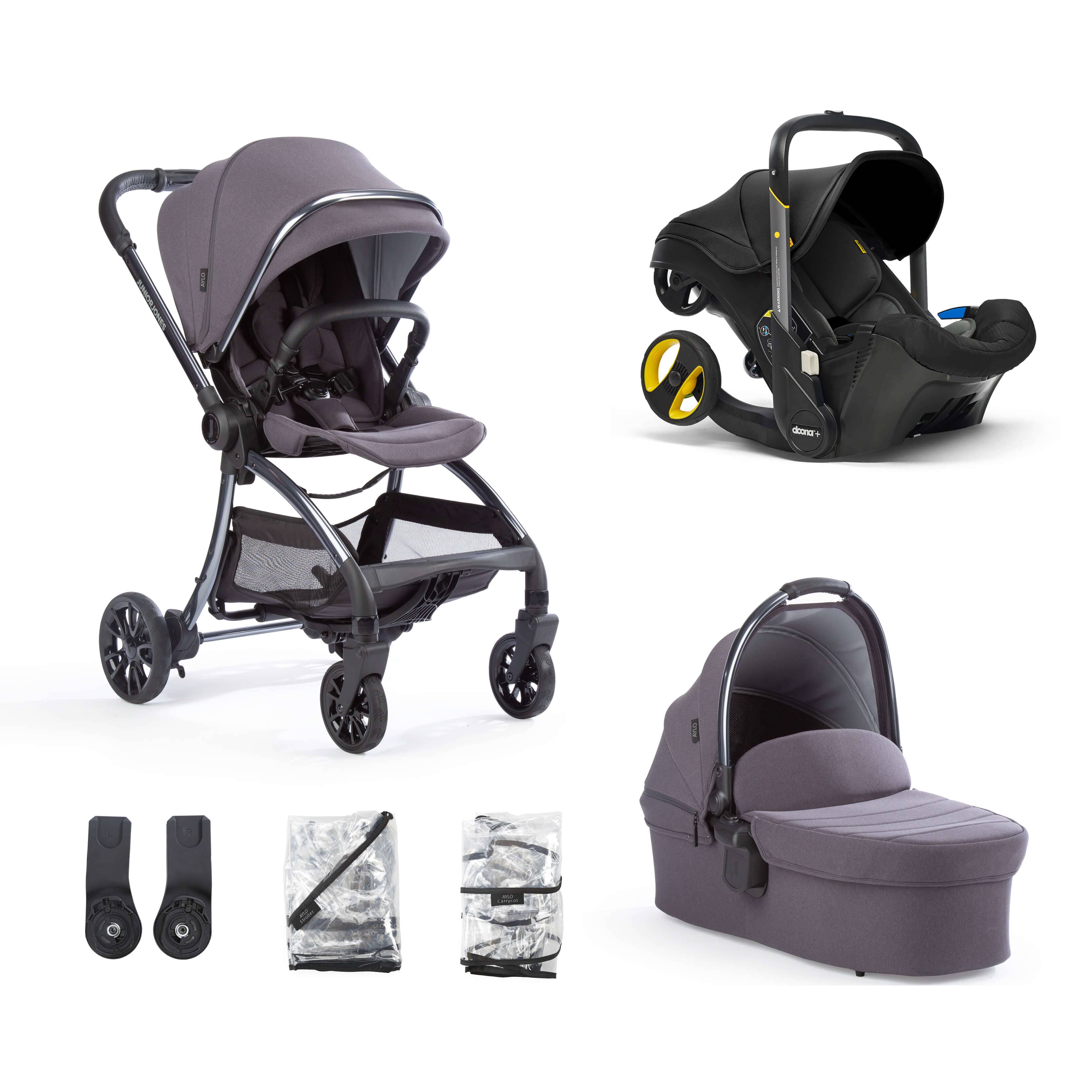 Junior Jones Aylo Dark Slate 6pc Travel System inc Doona Nitro Black Car Seat juniorjones