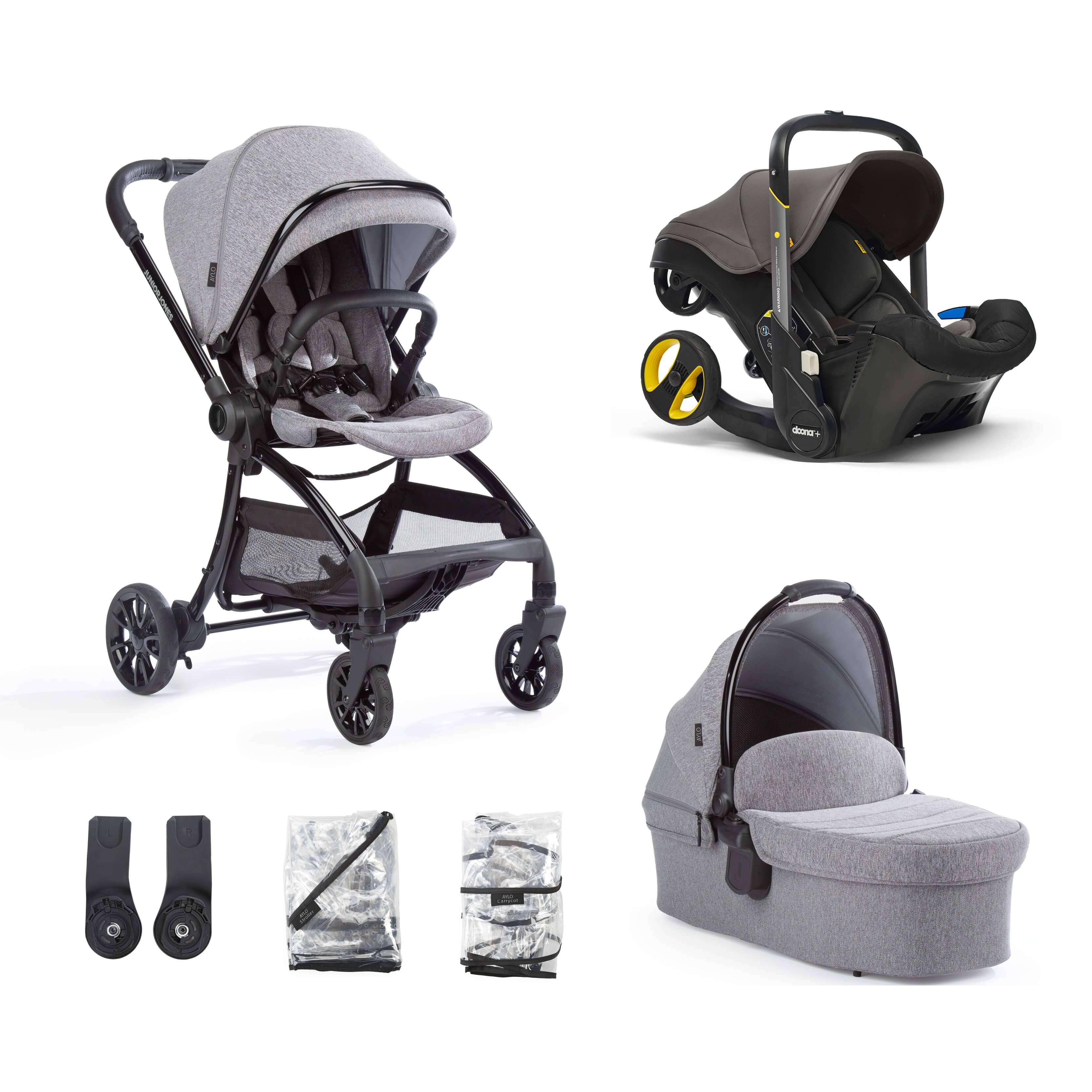 Junior Jones Aylo Grey Marl 6pc Travel System inc Doona Urban Grey Car Seat juniorjones