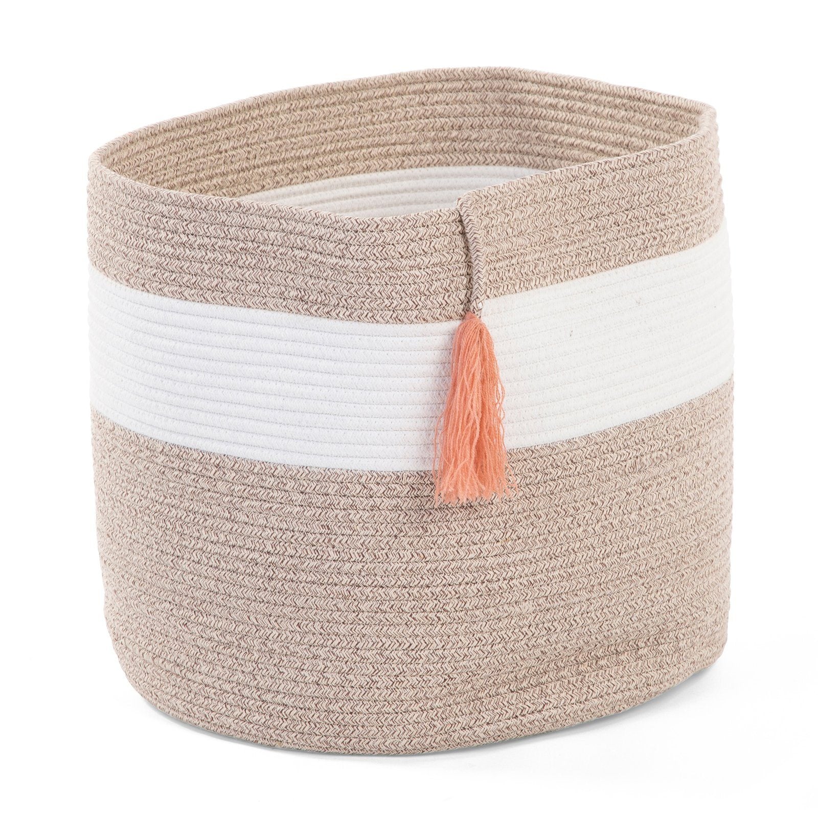 Cotton Rope Basket White Beige +Tassel Nude Nursery Decor Childhome