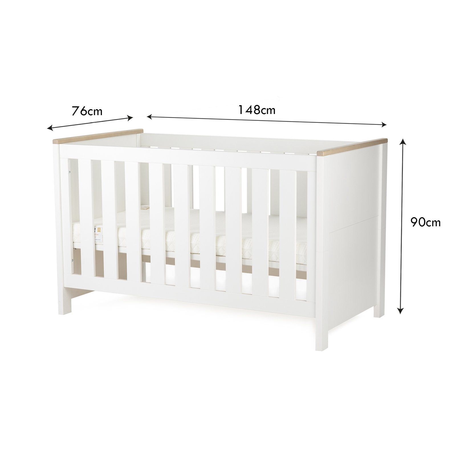 Luna Cot Bed - White & Oak Furniture CuddleCo
