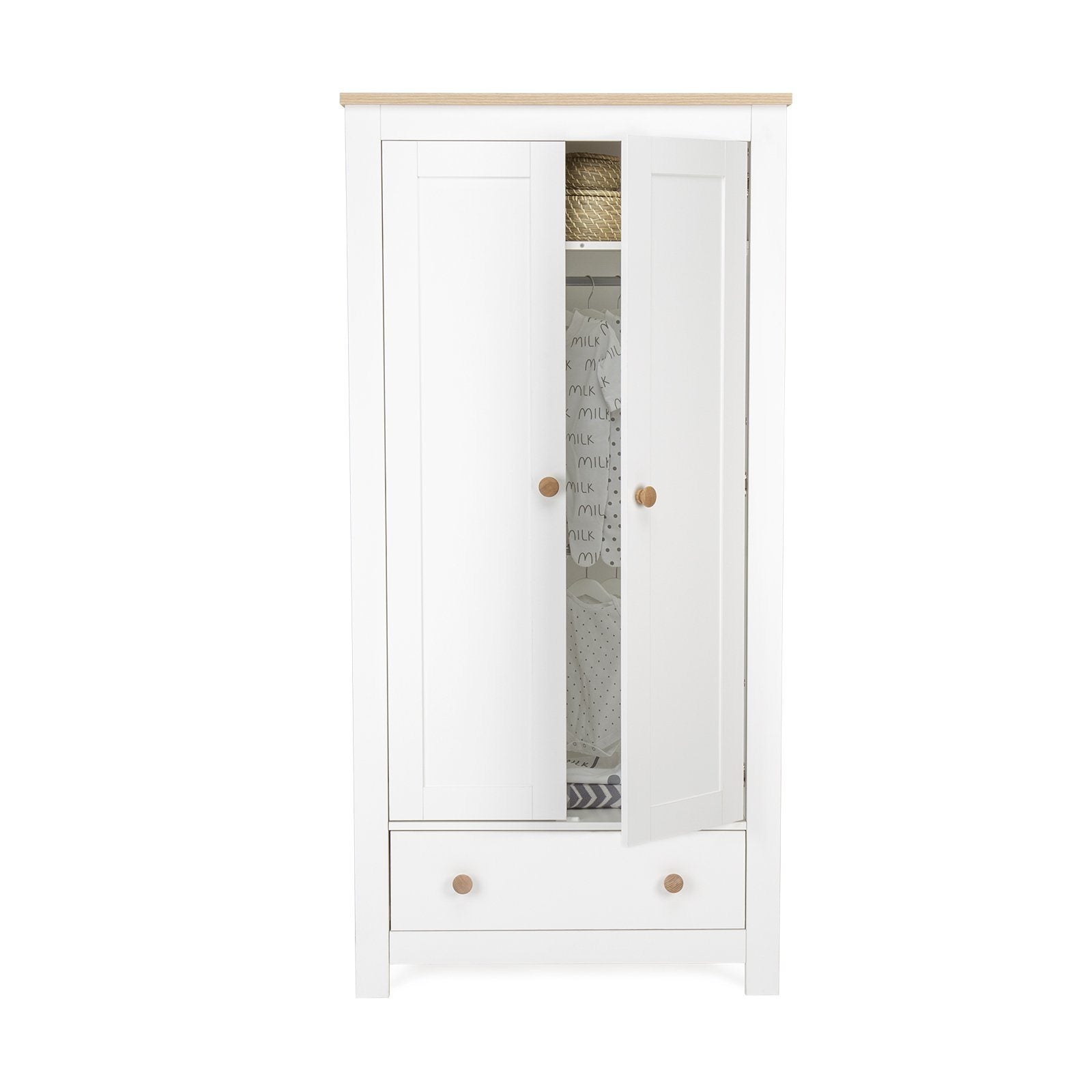 Luna 2 Door Double Wardrobe - White & Oak Furniture CuddleCo