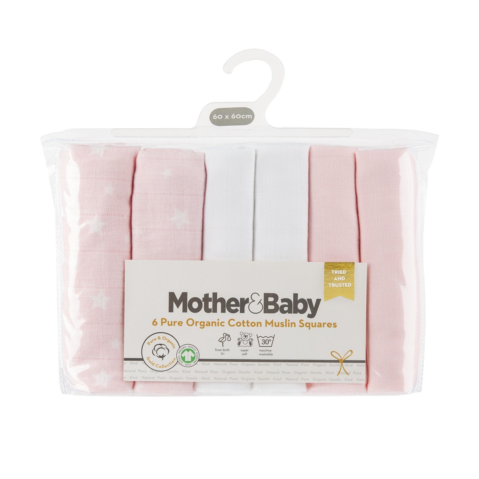 Mother&Baby Organic Cotton Muslins 6 Pack - Pink Star Mother & Baby