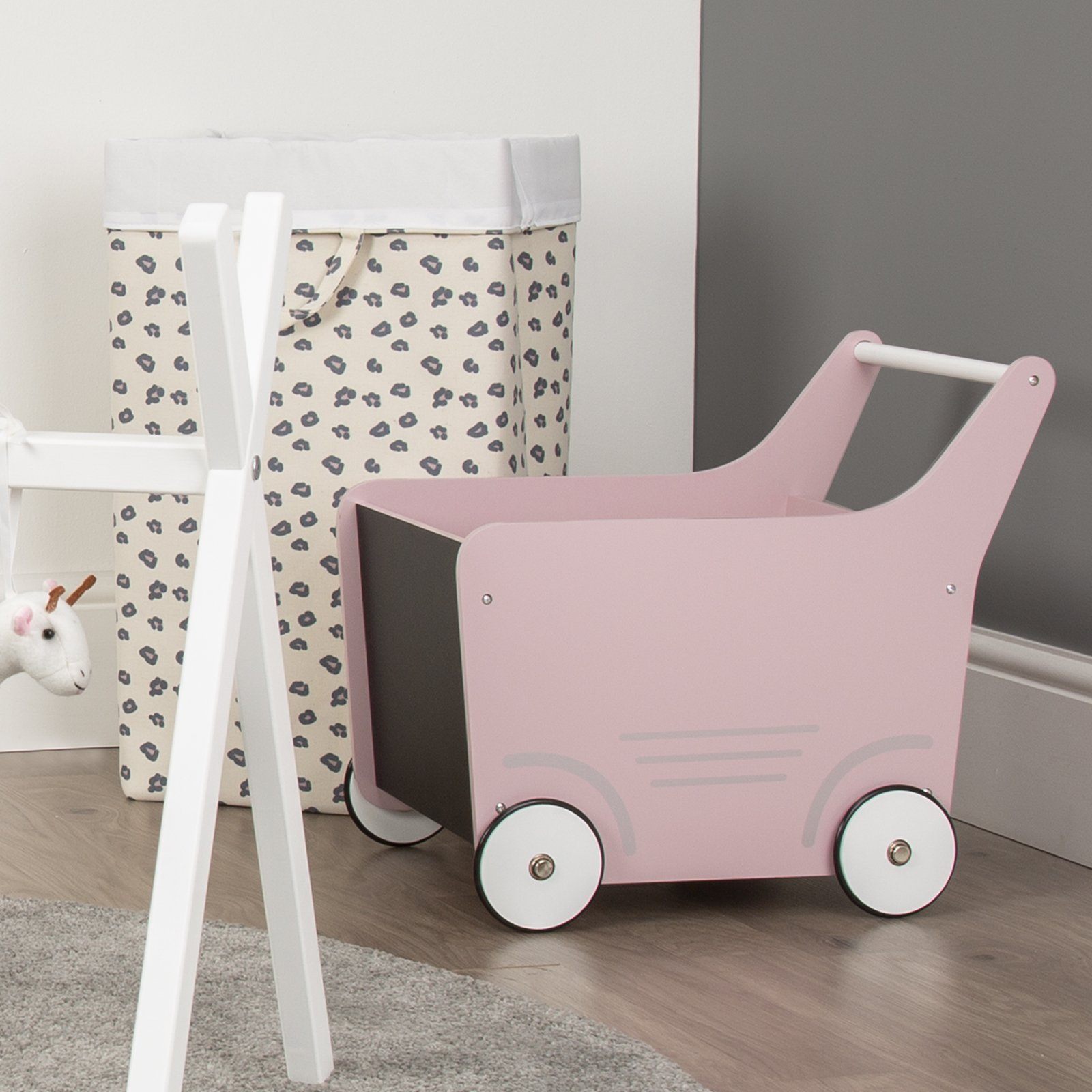 Wooden Stroller - Soft Pink Nursery Decor Childhome