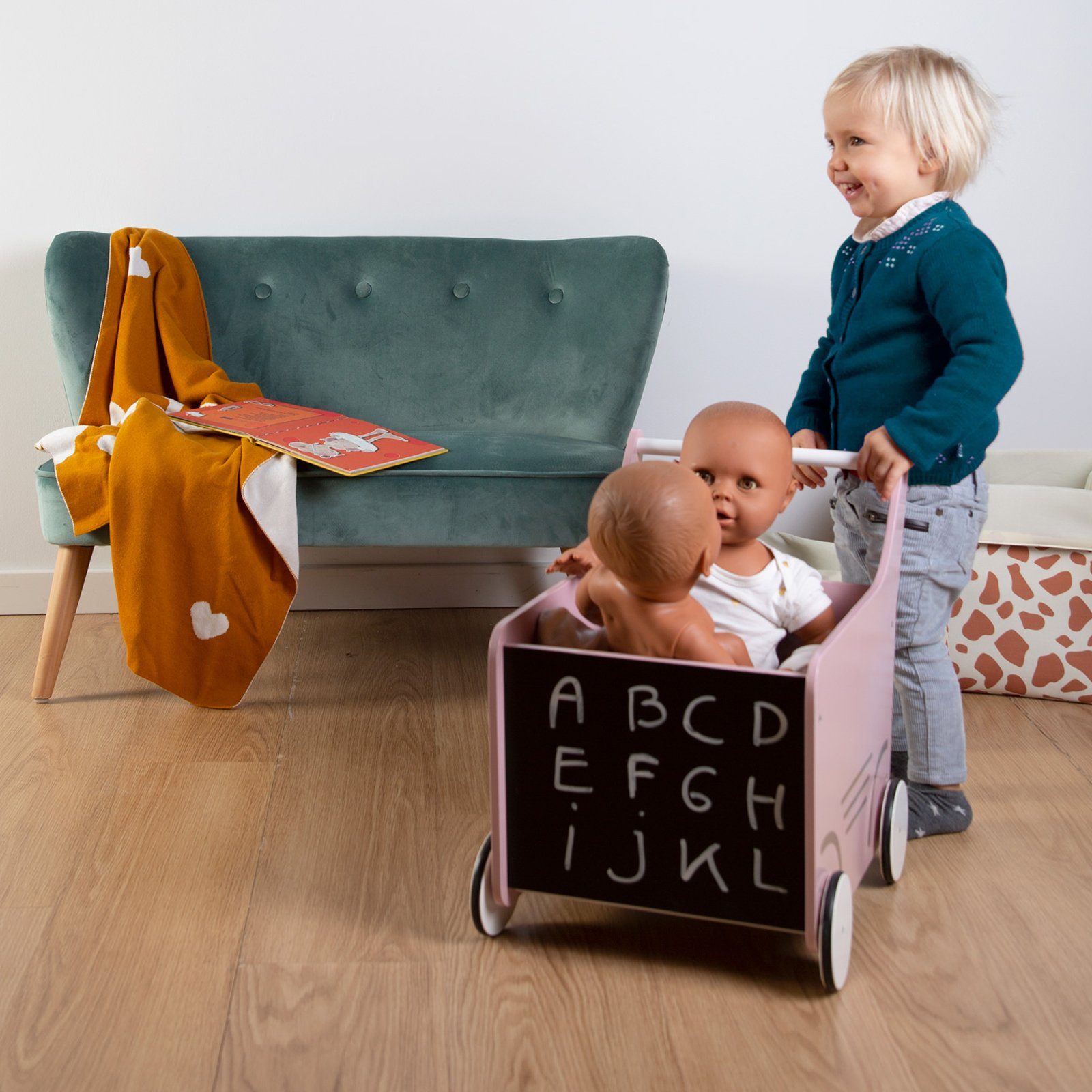 Wooden Stroller - Soft Pink Nursery Decor Childhome