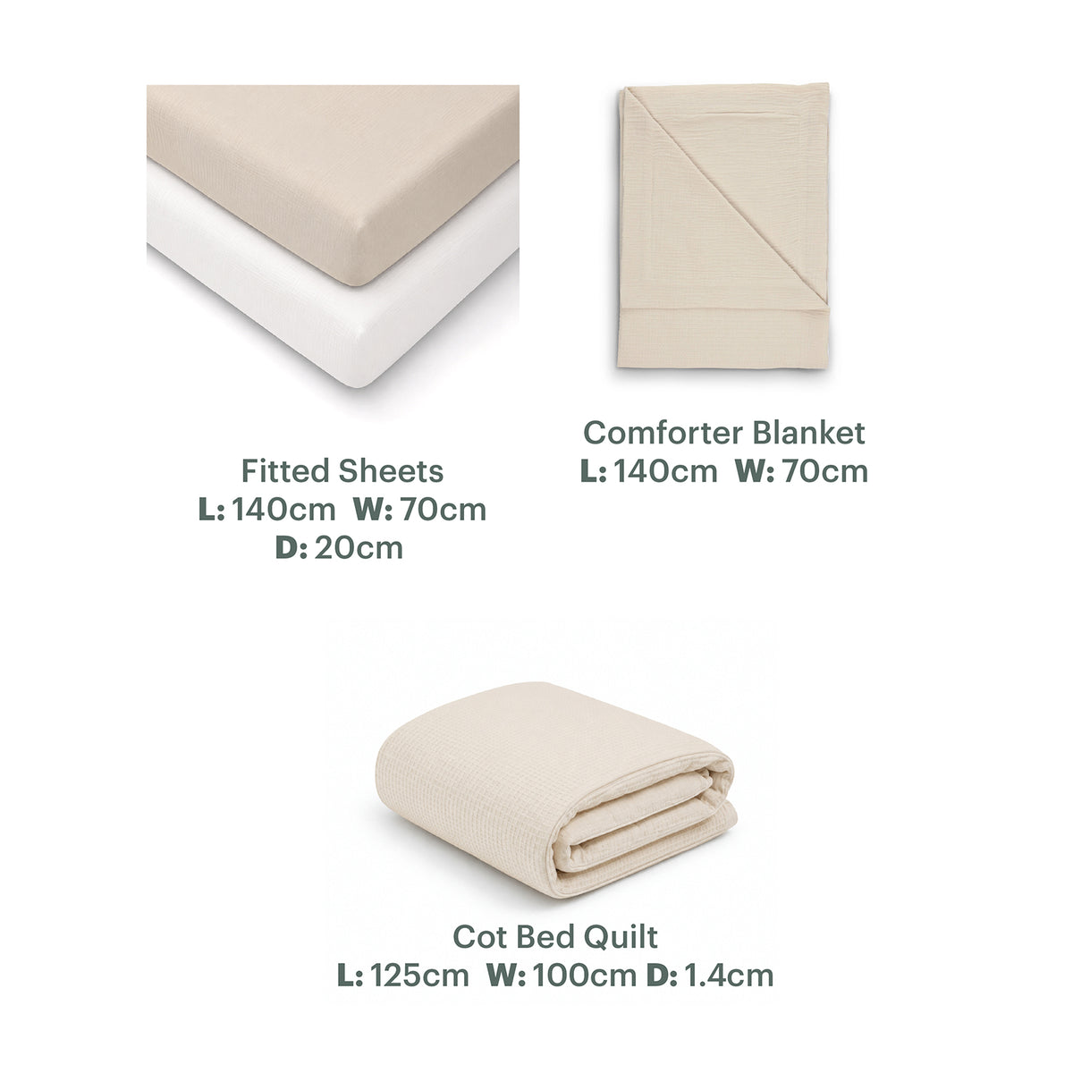 4 Piece Cot Bed Bedding Set  - Cashmere Waffle