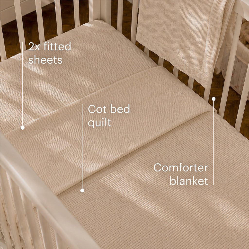 4 Piece Cot Bed Bedding Set  - Cashmere Waffle