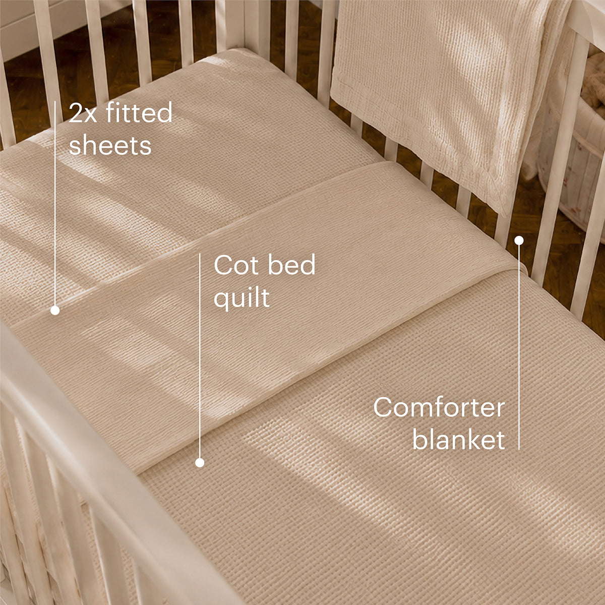 4 Piece Cot Bed Bedding Set  - Cashmere Waffle