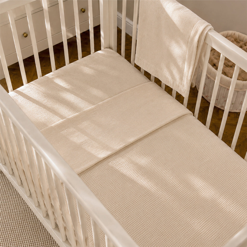 4 Piece Cot Bed Bedding Set  - Cashmere Waffle