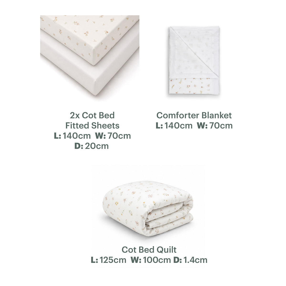 4 Piece Cot Bed Bedding Set - Cashmere Meadow
