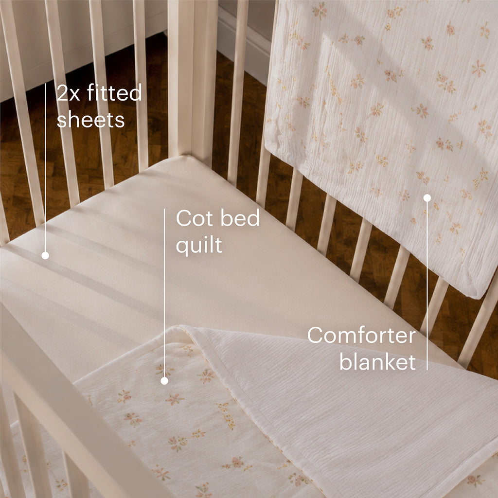 4 Piece Cot Bed Bedding Set - Cashmere Meadow