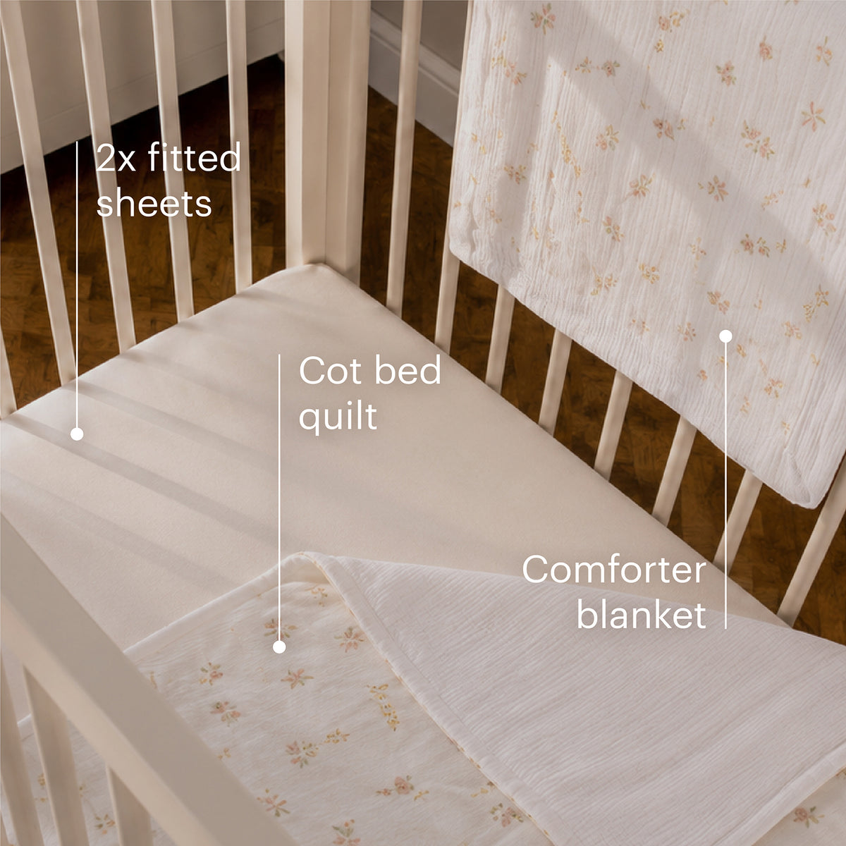 4 Piece Cot Bed Bedding Set - Cashmere Meadow