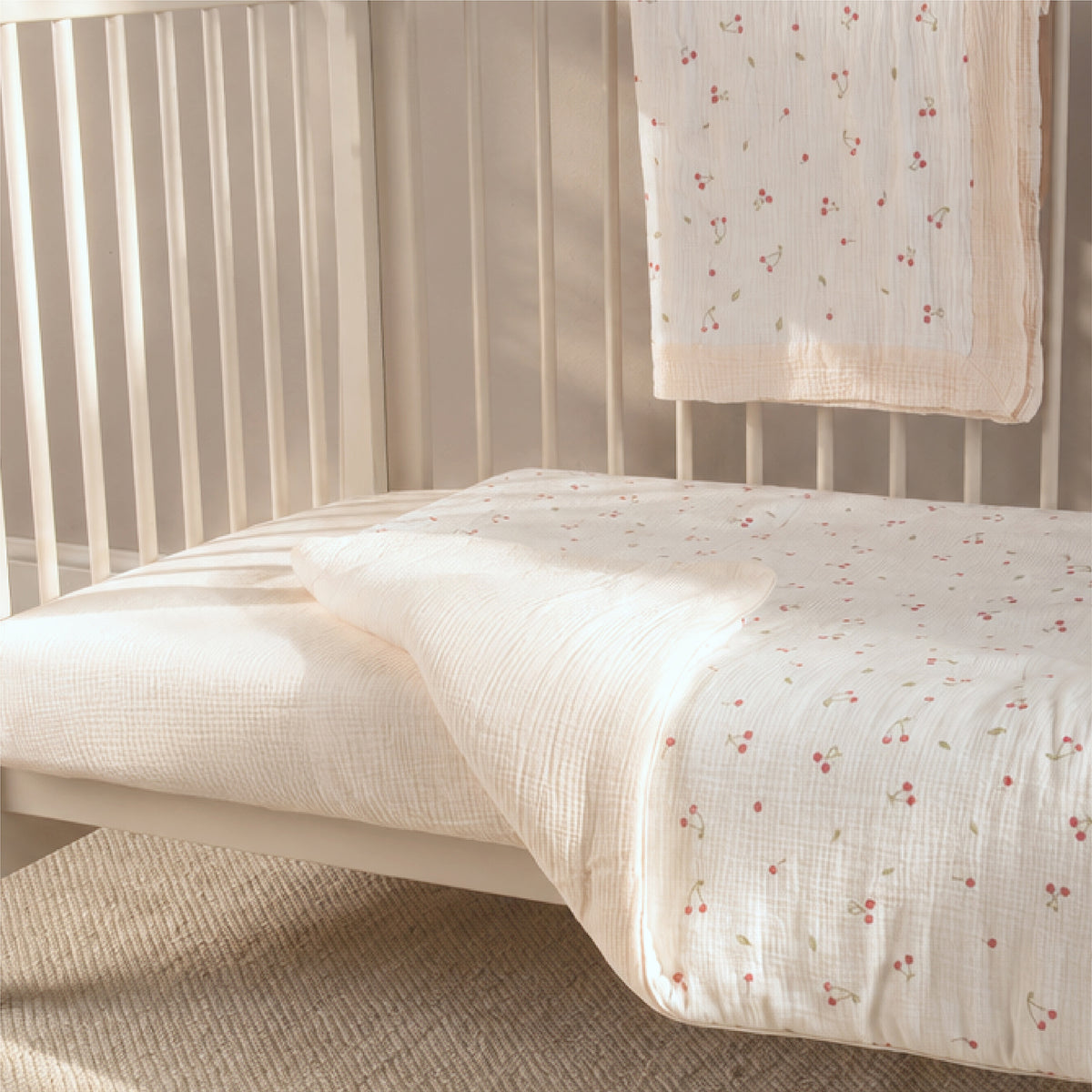 4 Piece Cot Bed Bedding Set - Ditsy Cherry