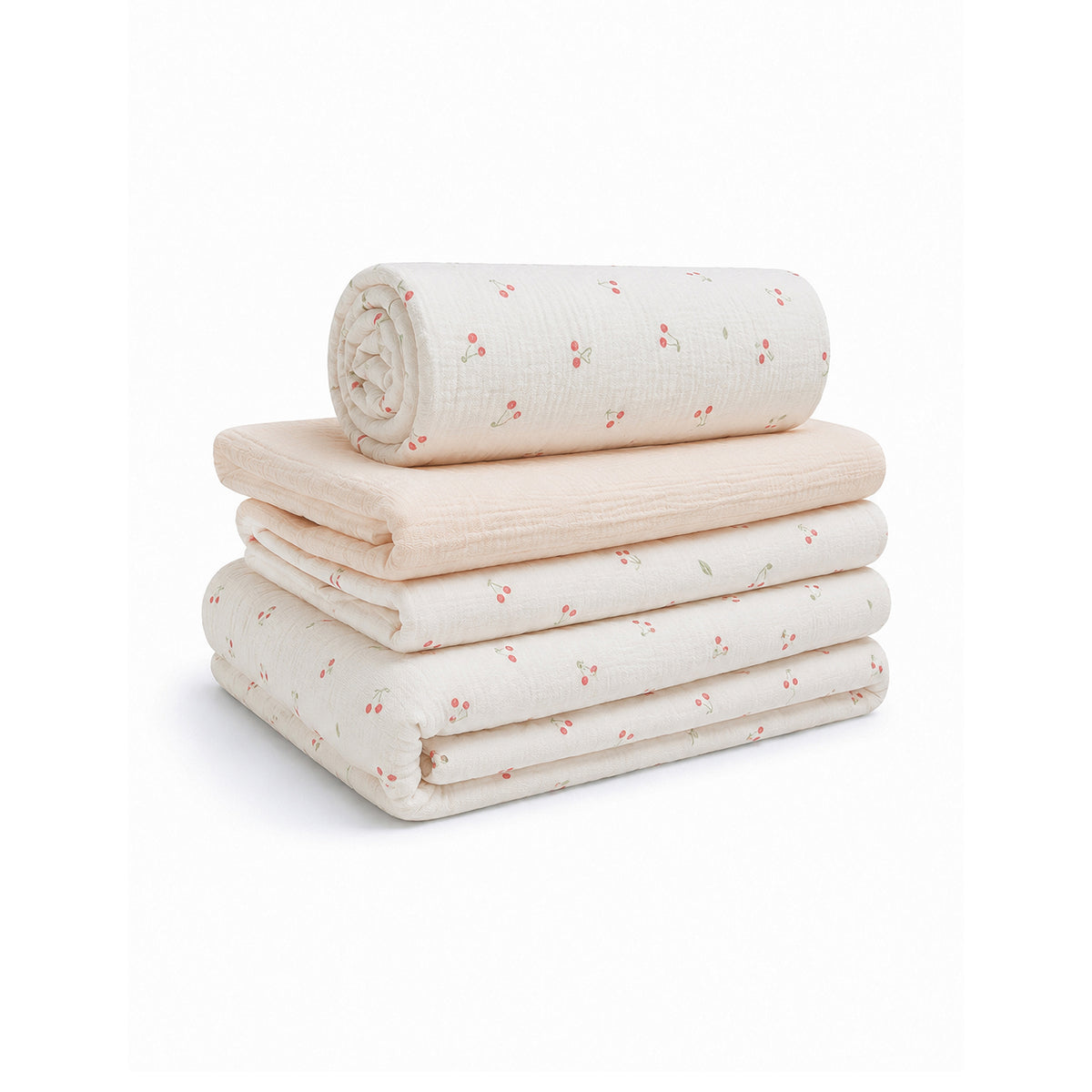 4 Piece Cot Bed Bedding Set - Ditsy Cherry