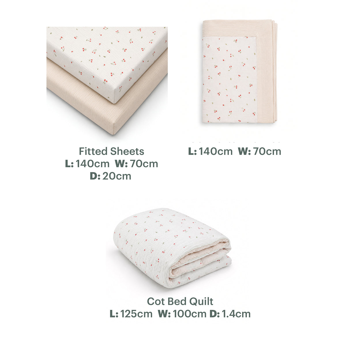 4 Piece Cot Bed Bedding Set - Ditsy Cherry