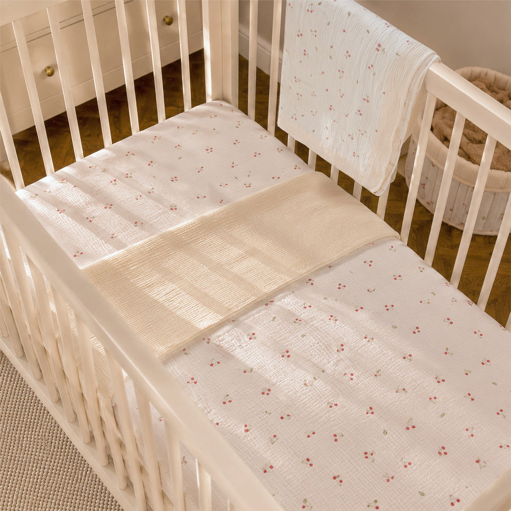 4 Piece Cot Bed Bedding Set - Ditsy Cherry