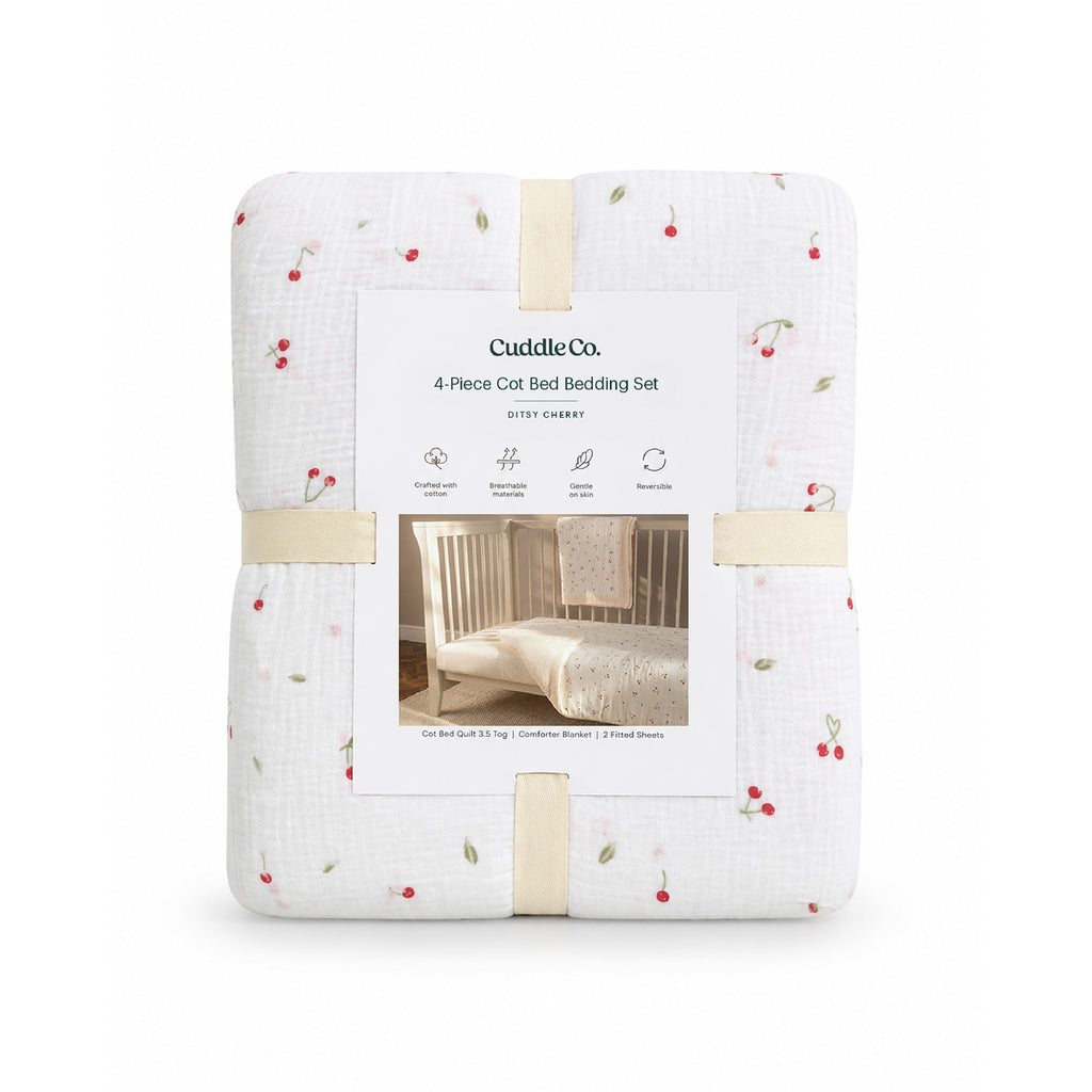 4 Piece Cot Bed Bedding Set - Ditsy Cherry
