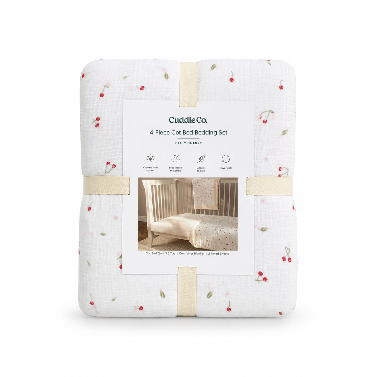 4 Piece Cot Bed Bedding Set - Ditsy Cherry