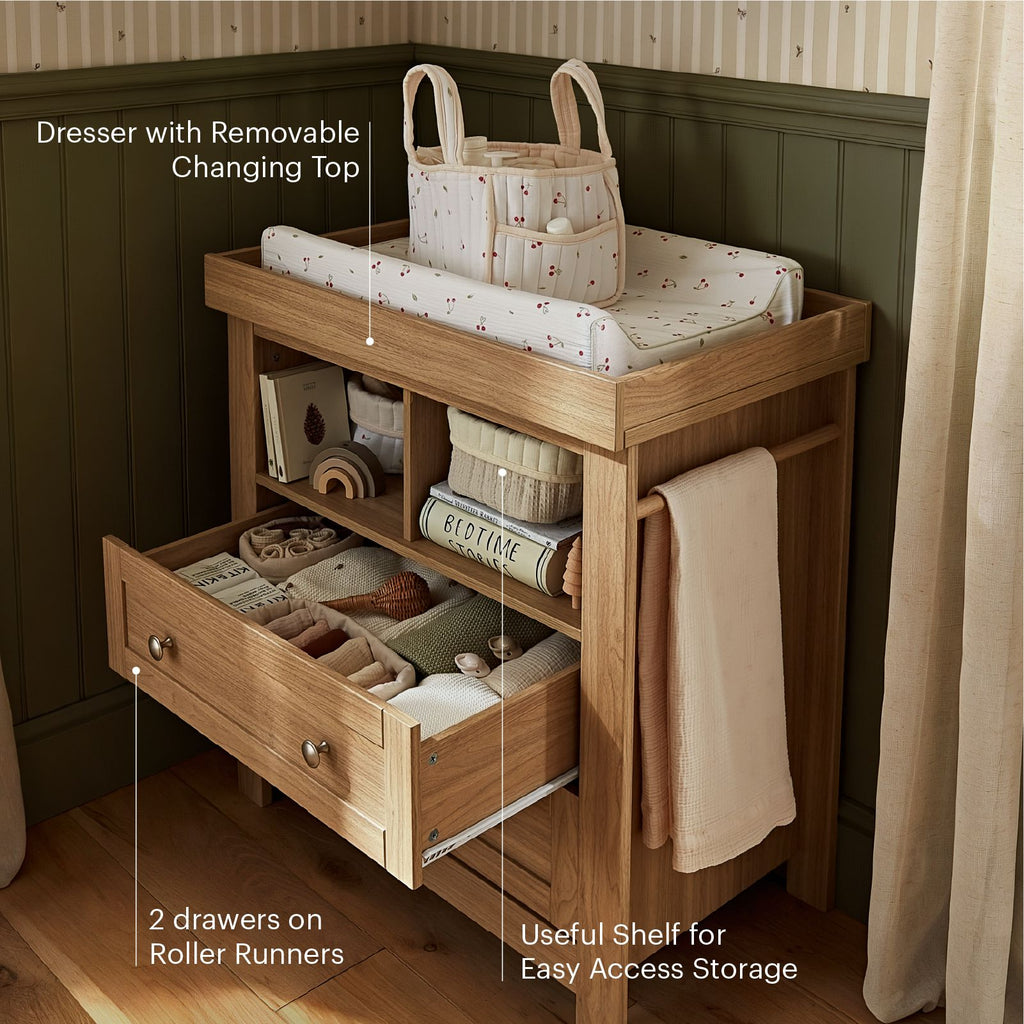 Burford 3 Piece Nursery Furniture Set - Oak Furniture Sets CuddleCo 
