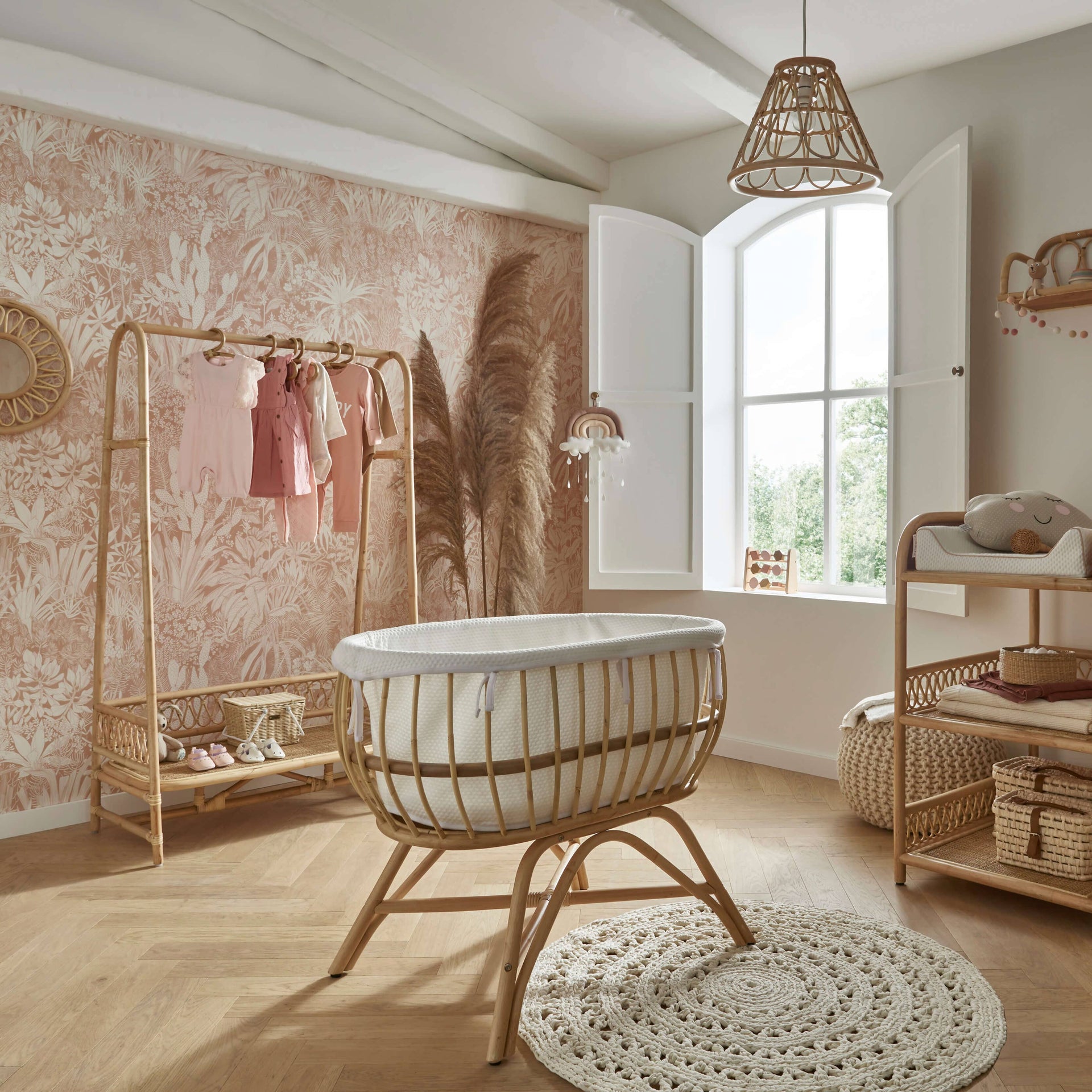 Aria Crib & Clothes Rail Nursery Furniture Set Rattan