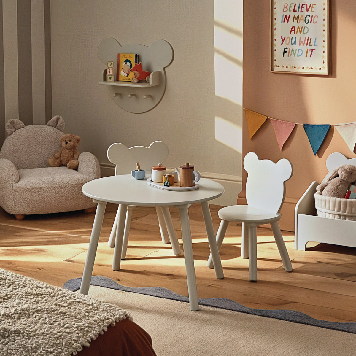 Play House Bear Table & 2 Chairs Pebble
