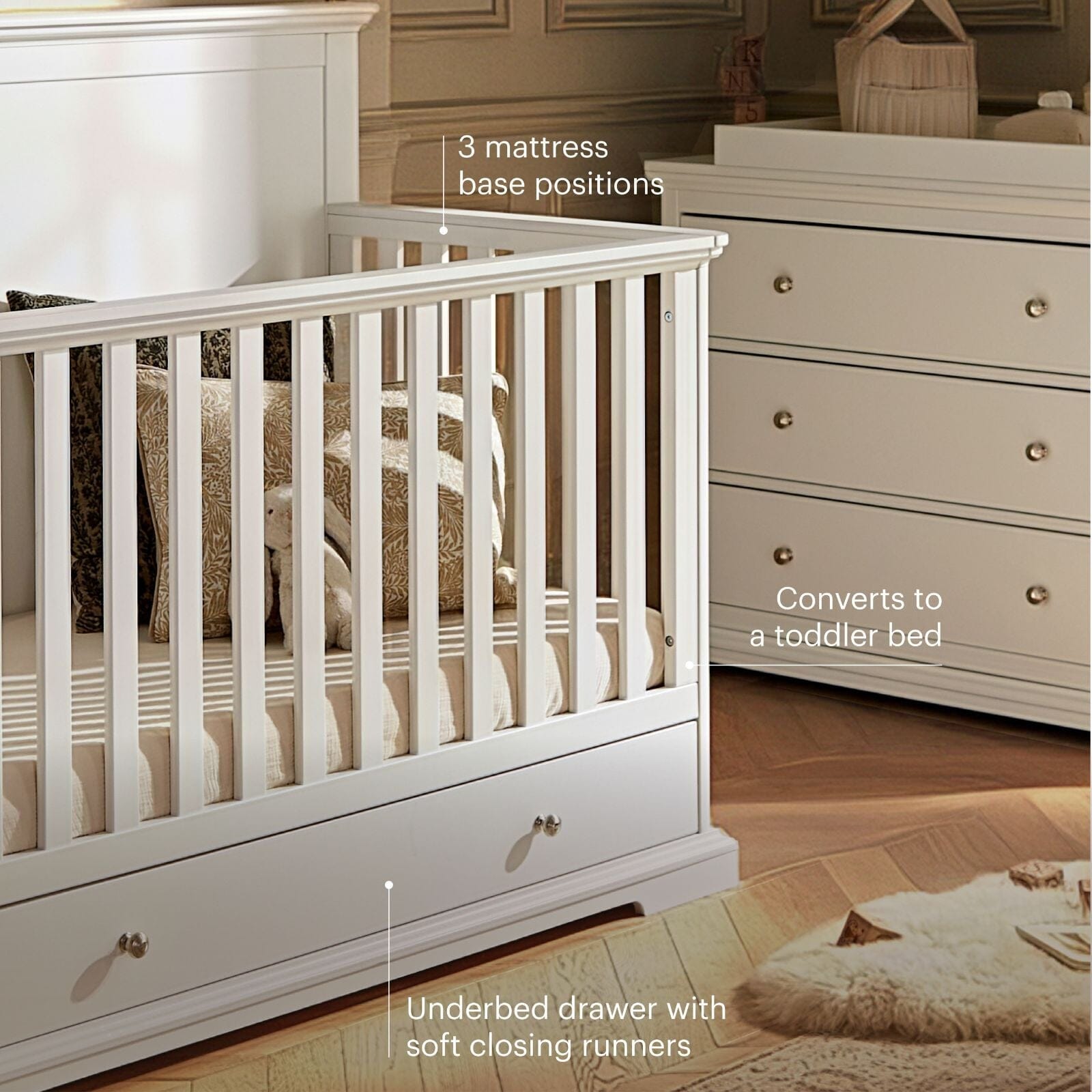 Beaumont Grand Cot Bed - White Furniture Singles CuddleCo 