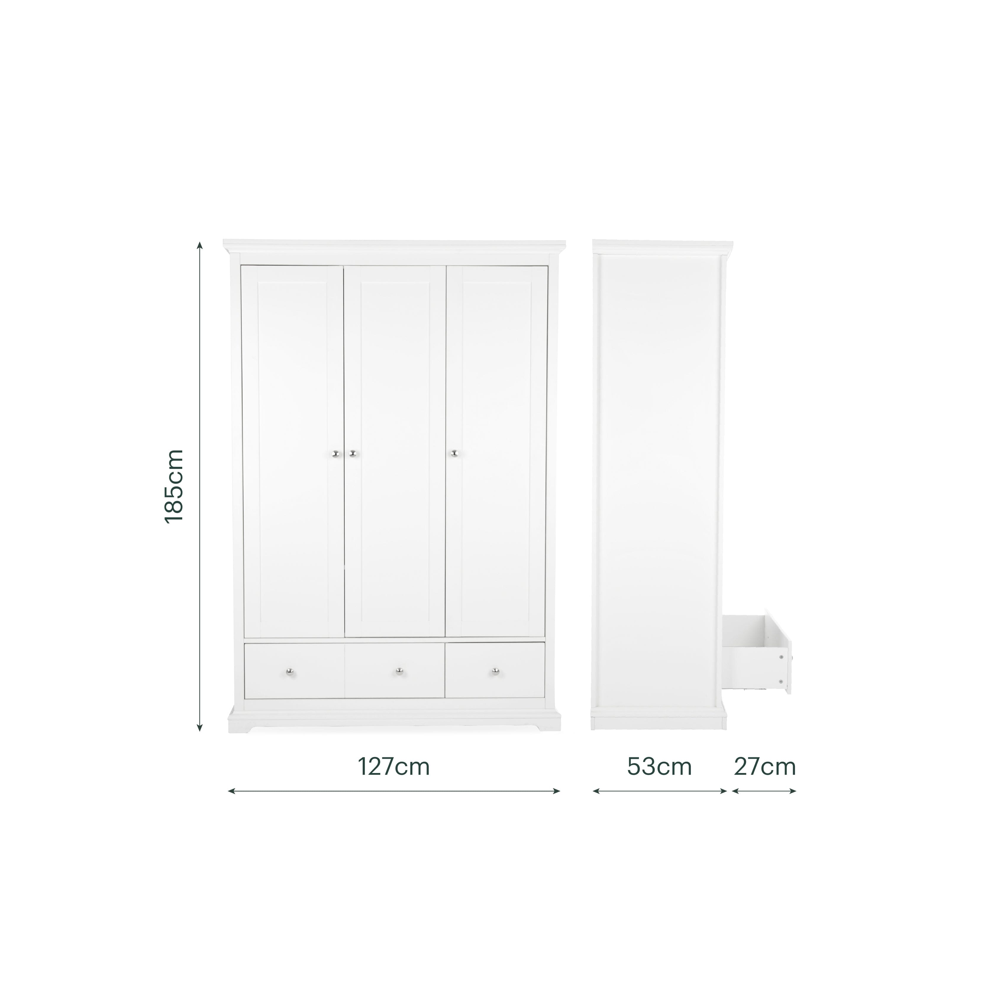Beaumont Triple Wardrobe - White Furniture Singles CuddleCo 