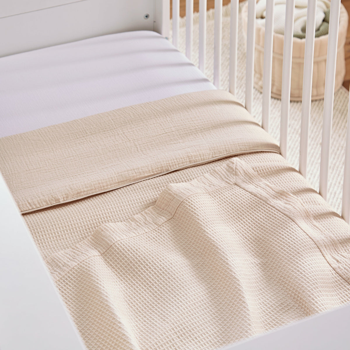 4 Piece Cot Bed Bedding Set Cashmere Waffle