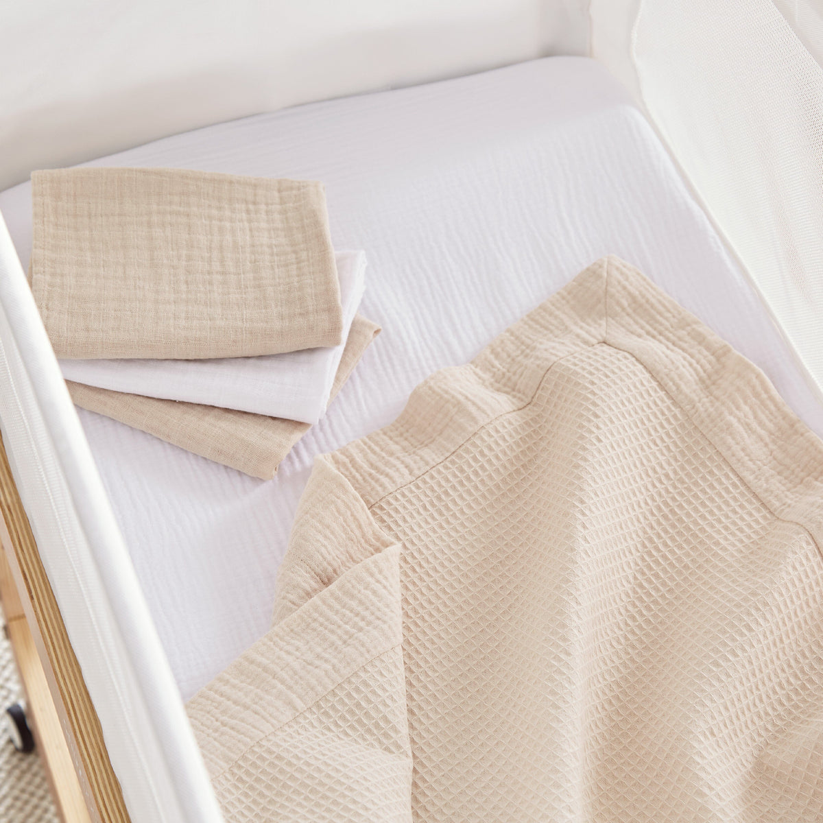 Universal Crib Co Sleeper Bedding Set Cashmere Waffle
