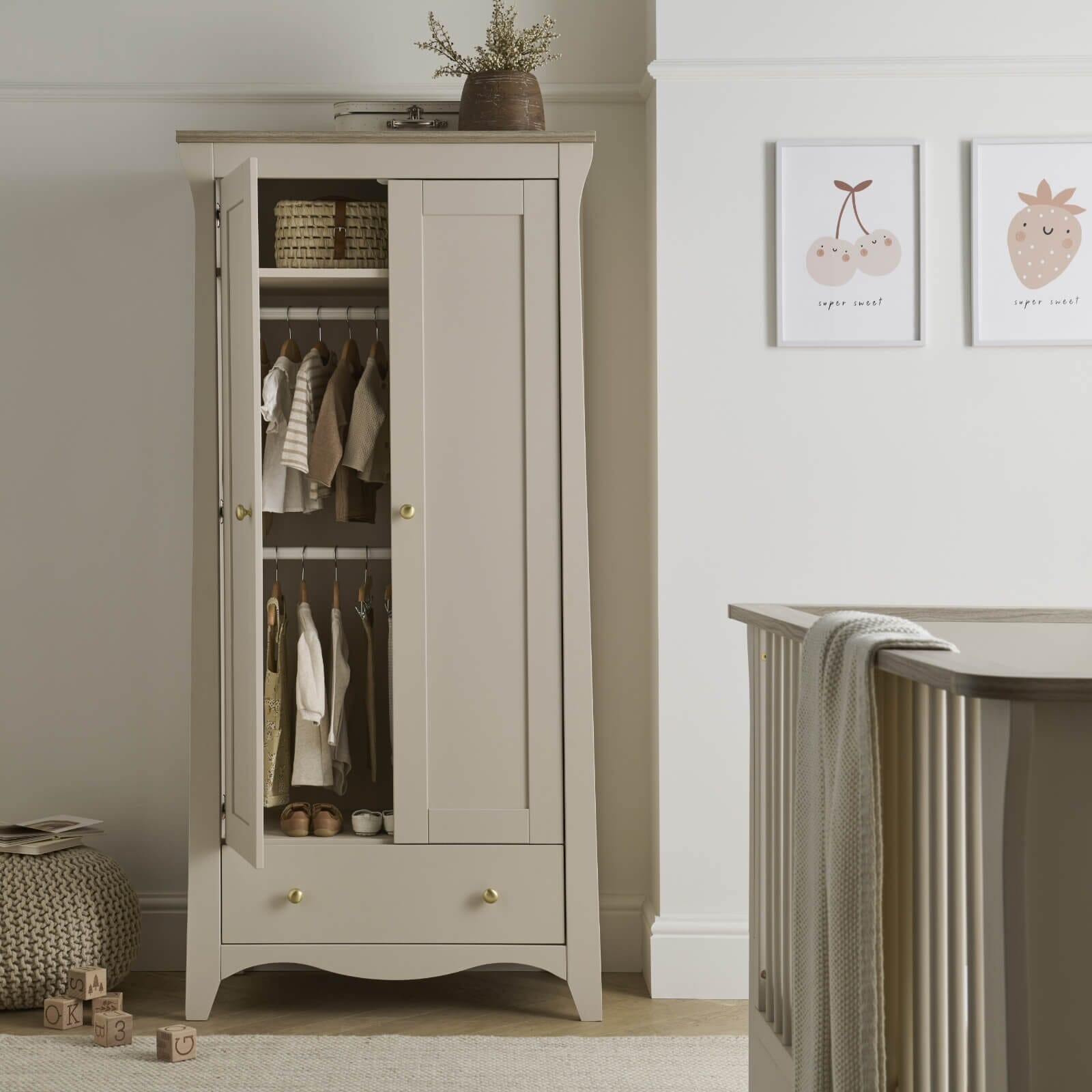 Clara 2 Door Nursery Wardrobe - Cashmere & Ash Furniture Singles CuddleCo 