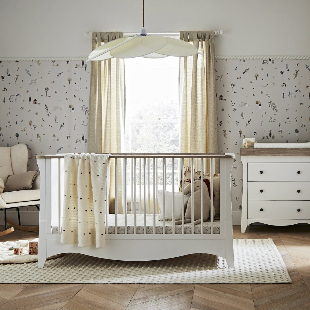 Clara 2 Piece Nursery Furniture Set (Cot Bed & Dresser) - White & Ash Furniture Sets CuddleCo 