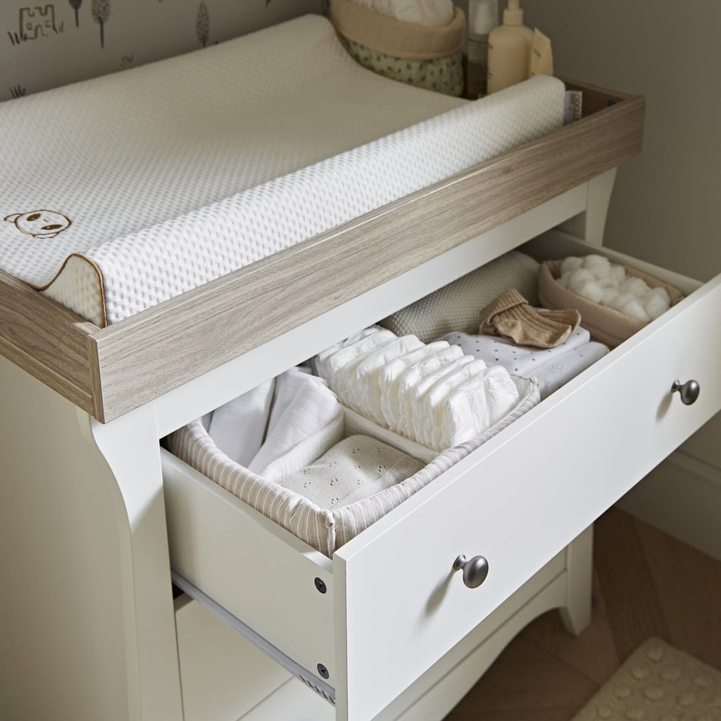 Clara 3 Piece Nursery Furniture Set (Cot Bed, Wardrobe & Dresser) - White & Ash Furniture Sets CuddleCo 