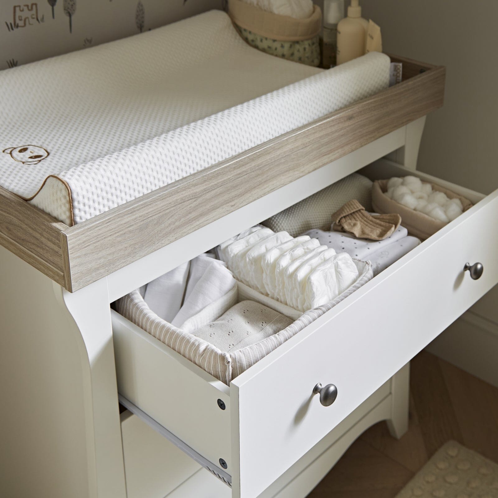 Clara 3 Piece Nursery Furniture Set (Cot Bed, Wardrobe & Dresser) - White & Ash Furniture Sets CuddleCo 