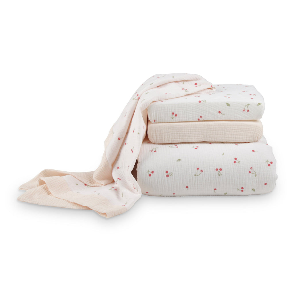 4 Piece Cot Bed Bedding Set - Ditsy Cherry Accessory CuddleCo 