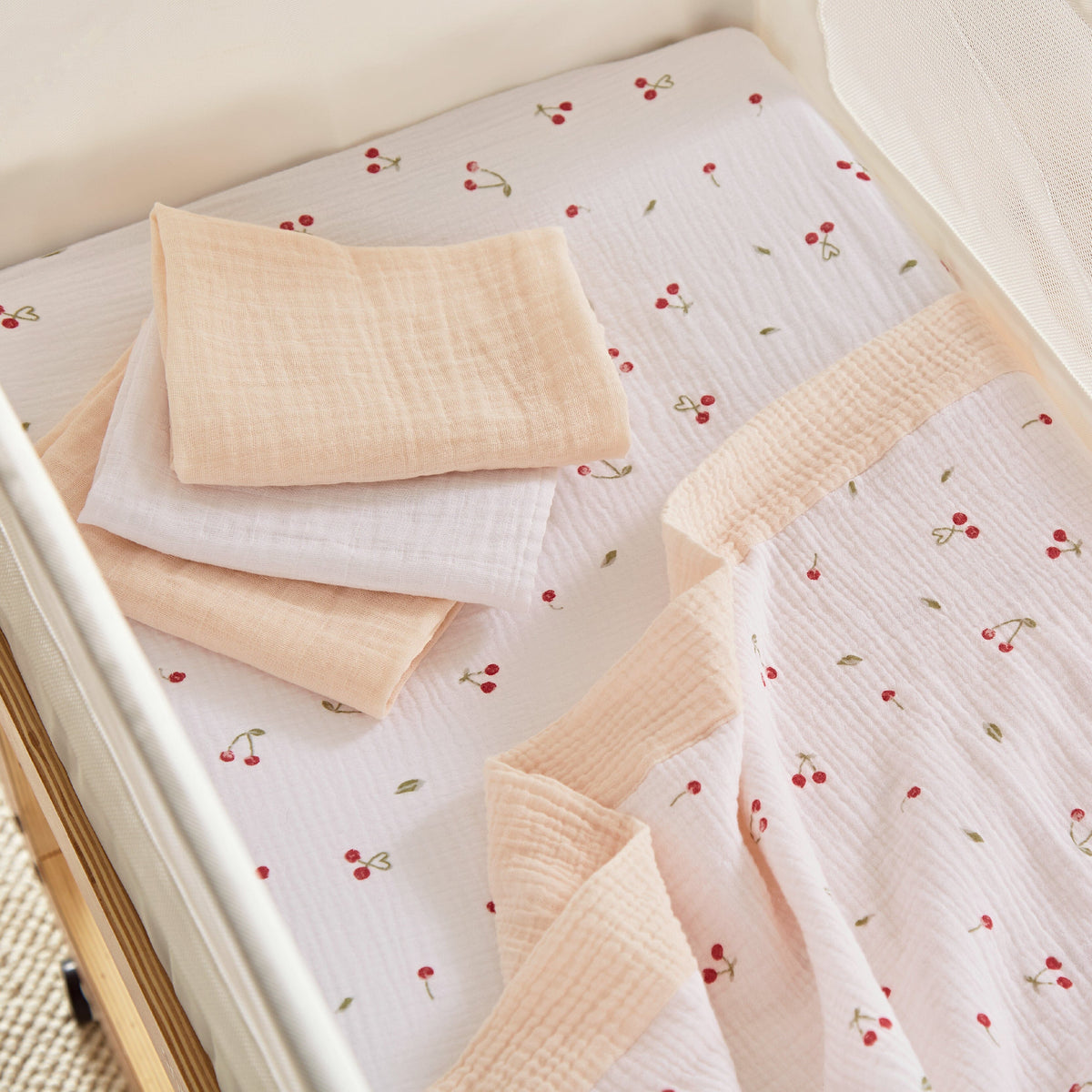 Universal Crib Co Sleeper Bedding Set Ditsy Cherry