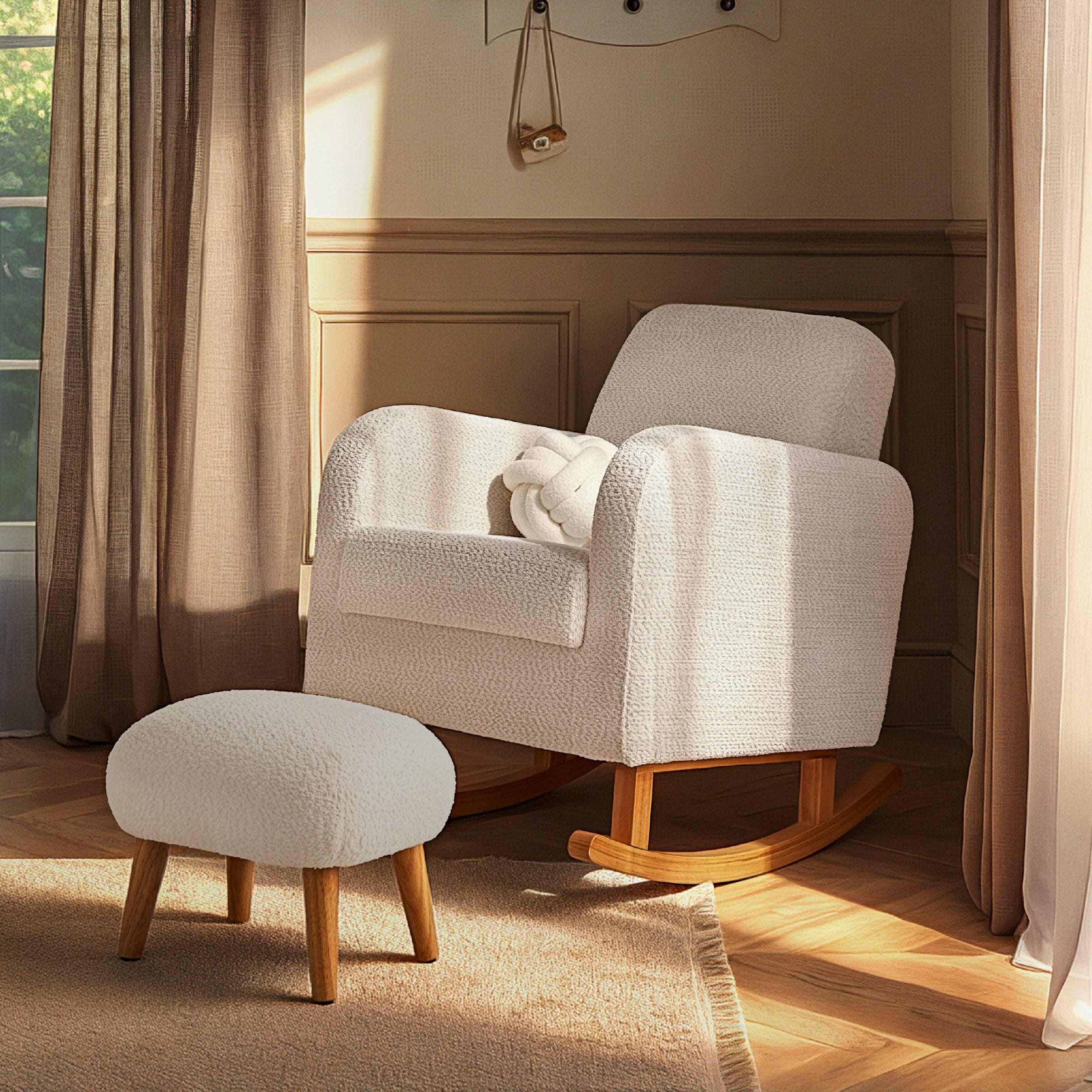 Etta Nursing Chair & Foot stool - Boucle Mushroom Furniture Singles CuddleCo 
