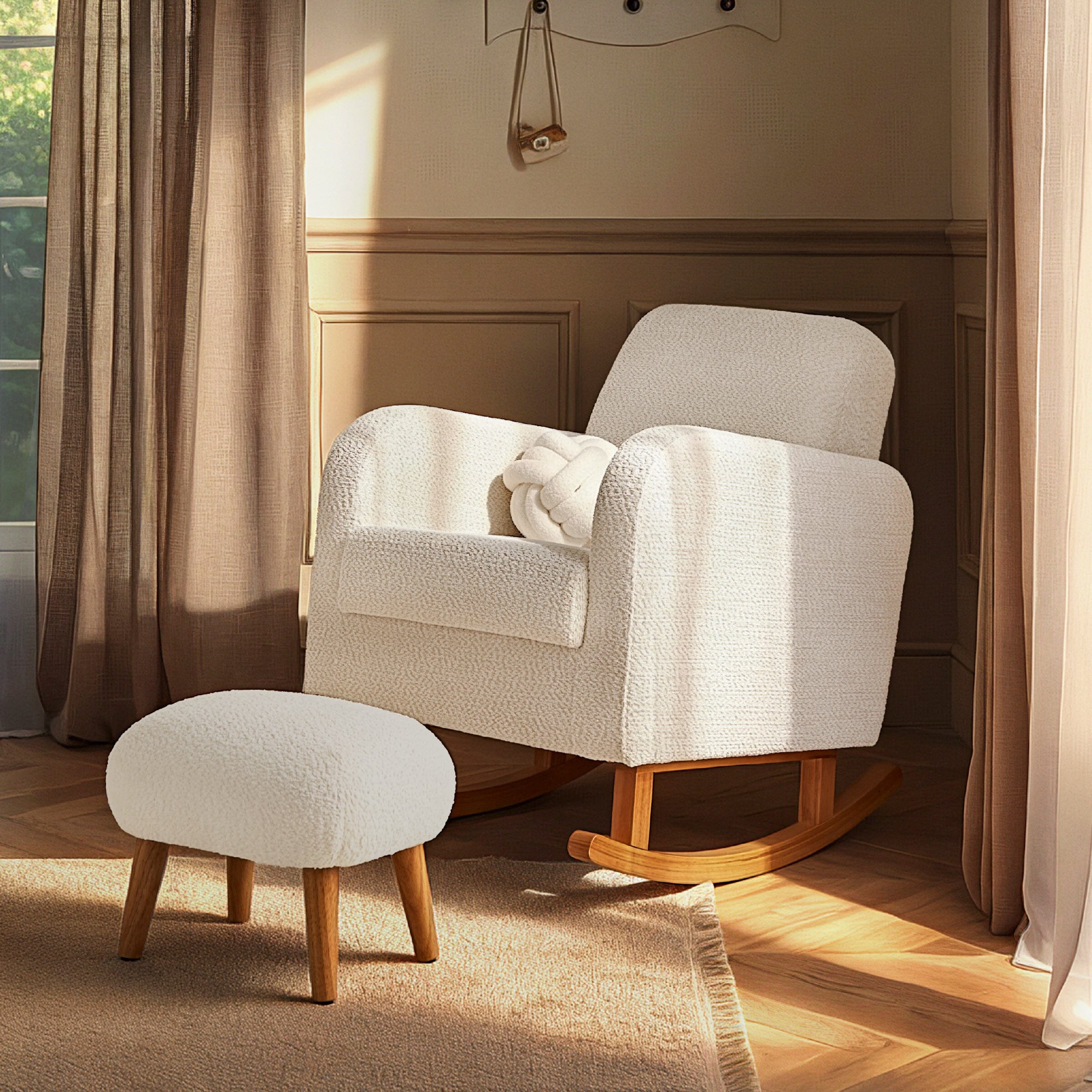 Etta Nursing Chair & Foot stool - Boucle Off White Furniture Singles CuddleCo 