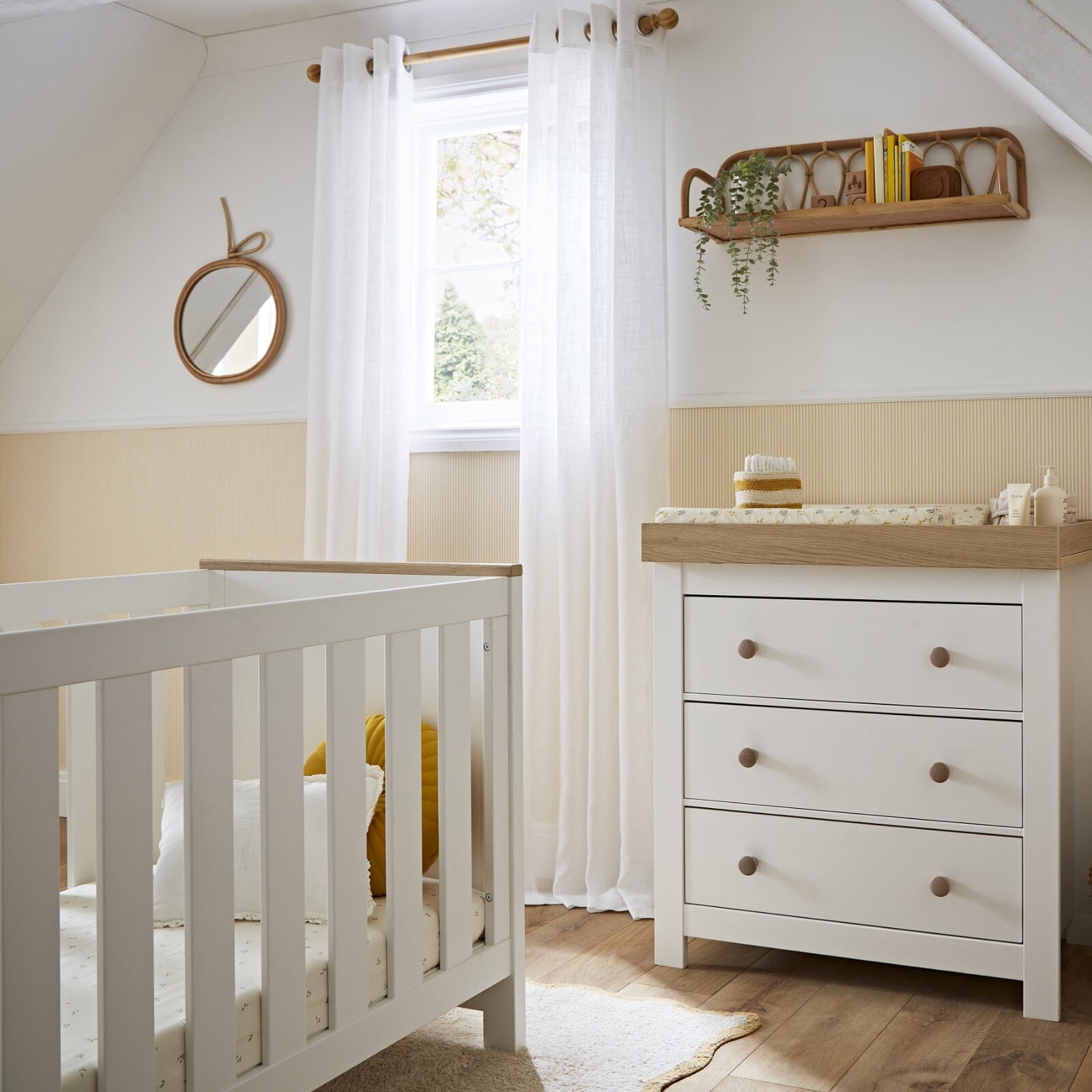 Cot Wood Crib Set Luna Piece Nursery Furniture Set White Oak CuddleCo
