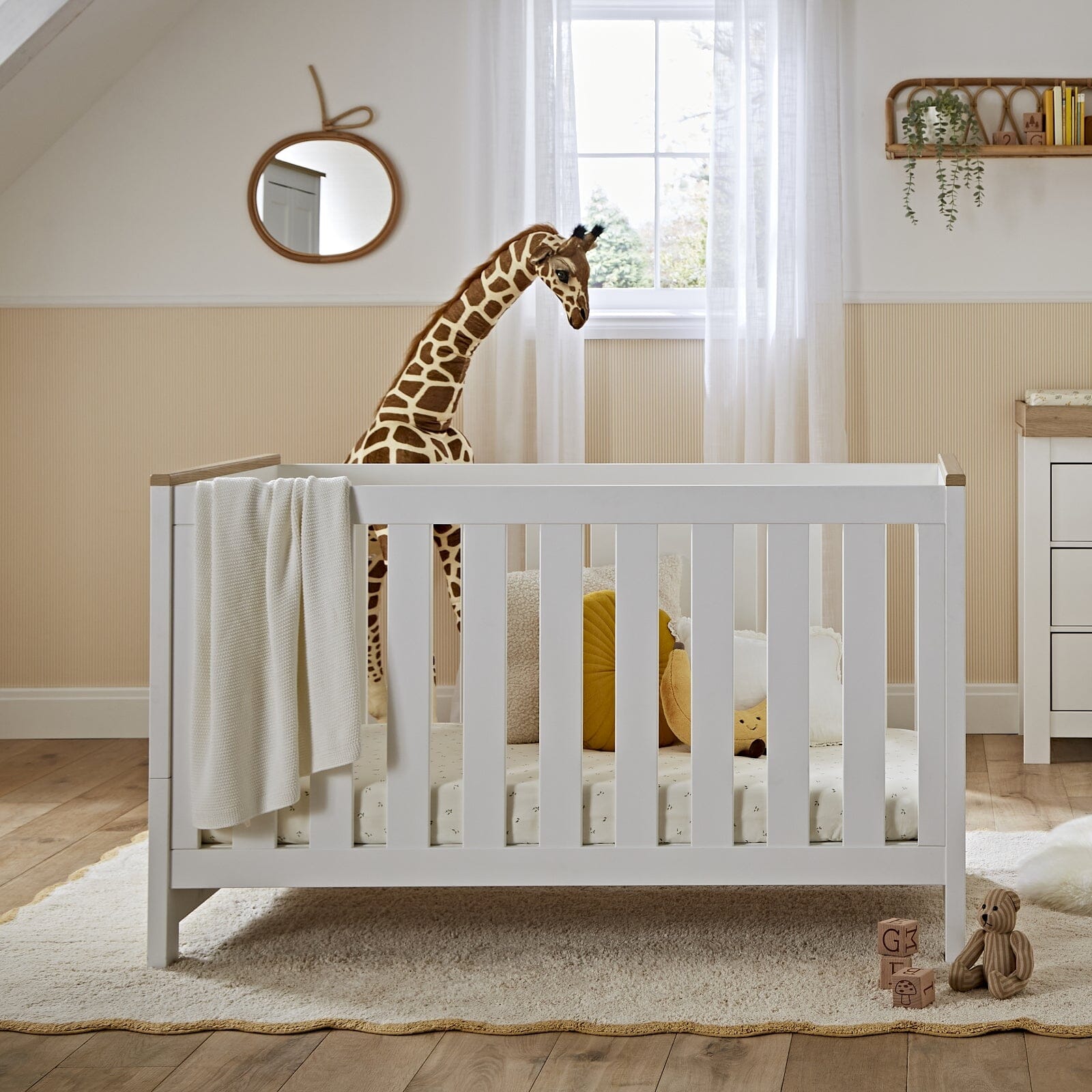 Luna Cot Bed - White & Oak Furniture Singles CuddleCo 