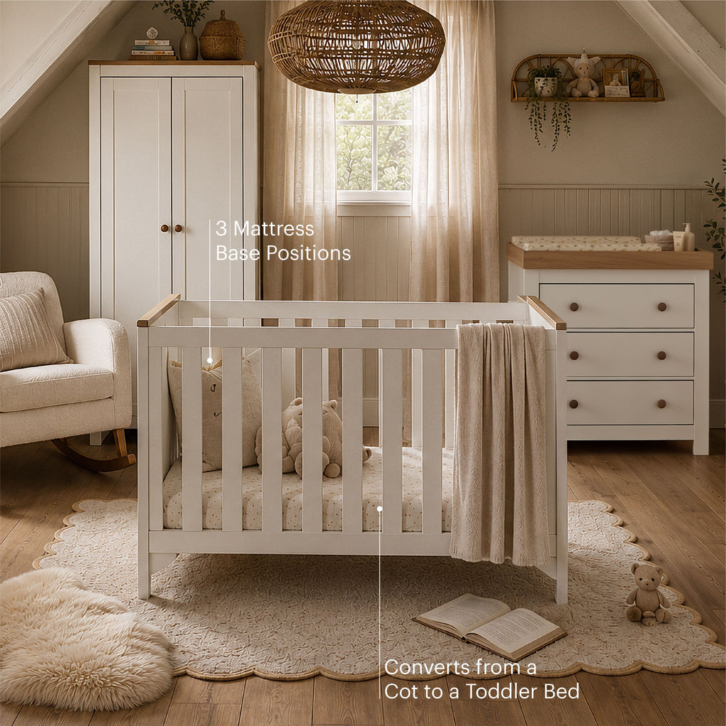 Luna 3 Piece Nursery Furniture Set - White & Oak Furniture Sets CuddleCo 