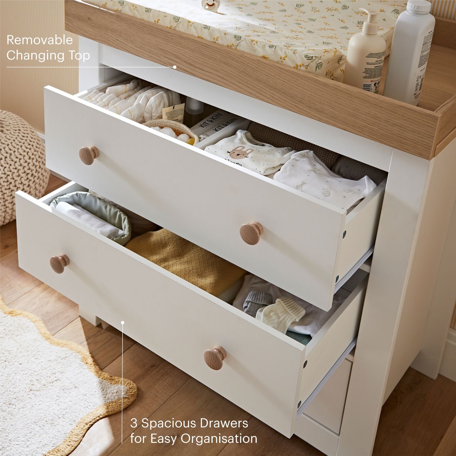 Luna 3 Piece Nursery Furniture Set - White & Oak Furniture Sets CuddleCo 