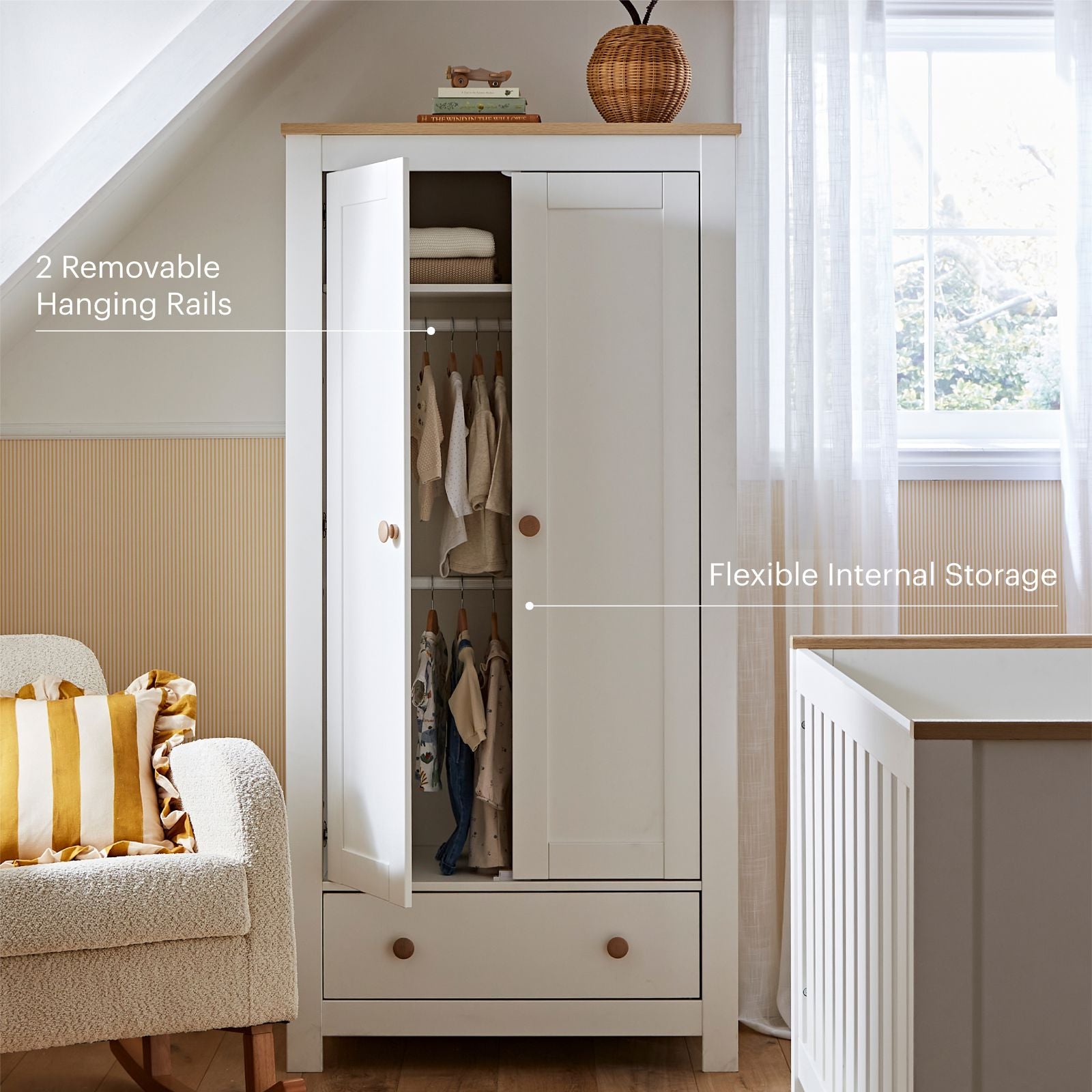 Luna 2 Door Double Wardrobe - White & Oak Furniture Singles CuddleCo 
