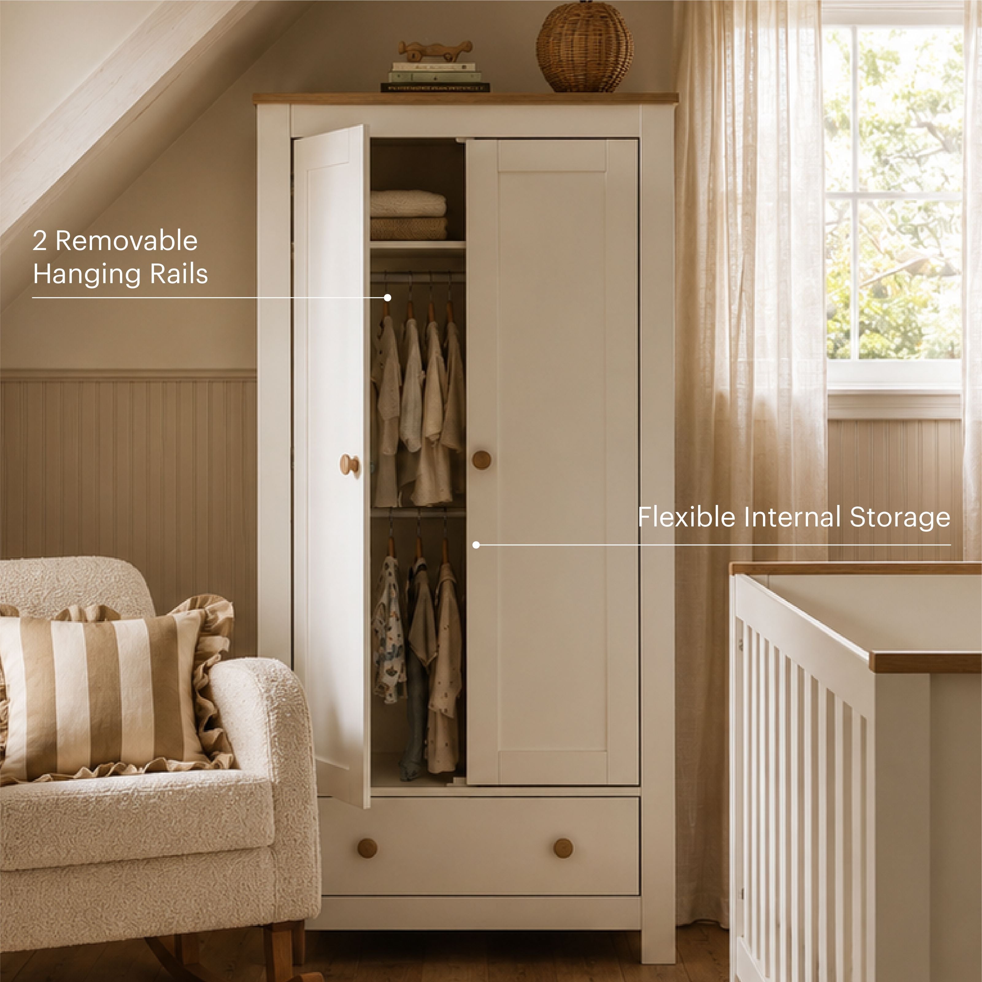 Luna 3 Piece Nursery Furniture Set - White & Oak Furniture Sets CuddleCo 